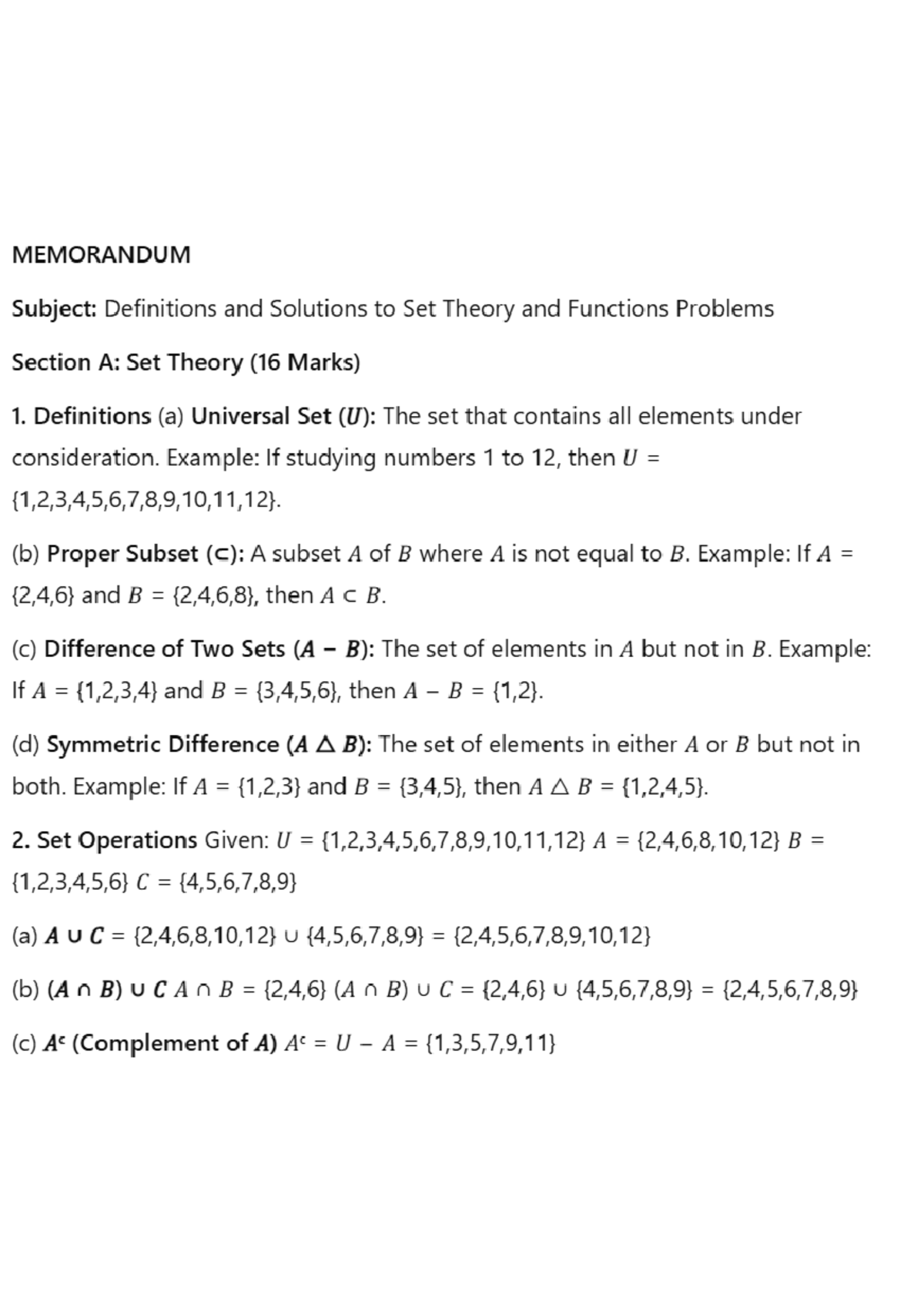 Set Theory & Functions Problems - Memo Q3 Analysis - Studocu