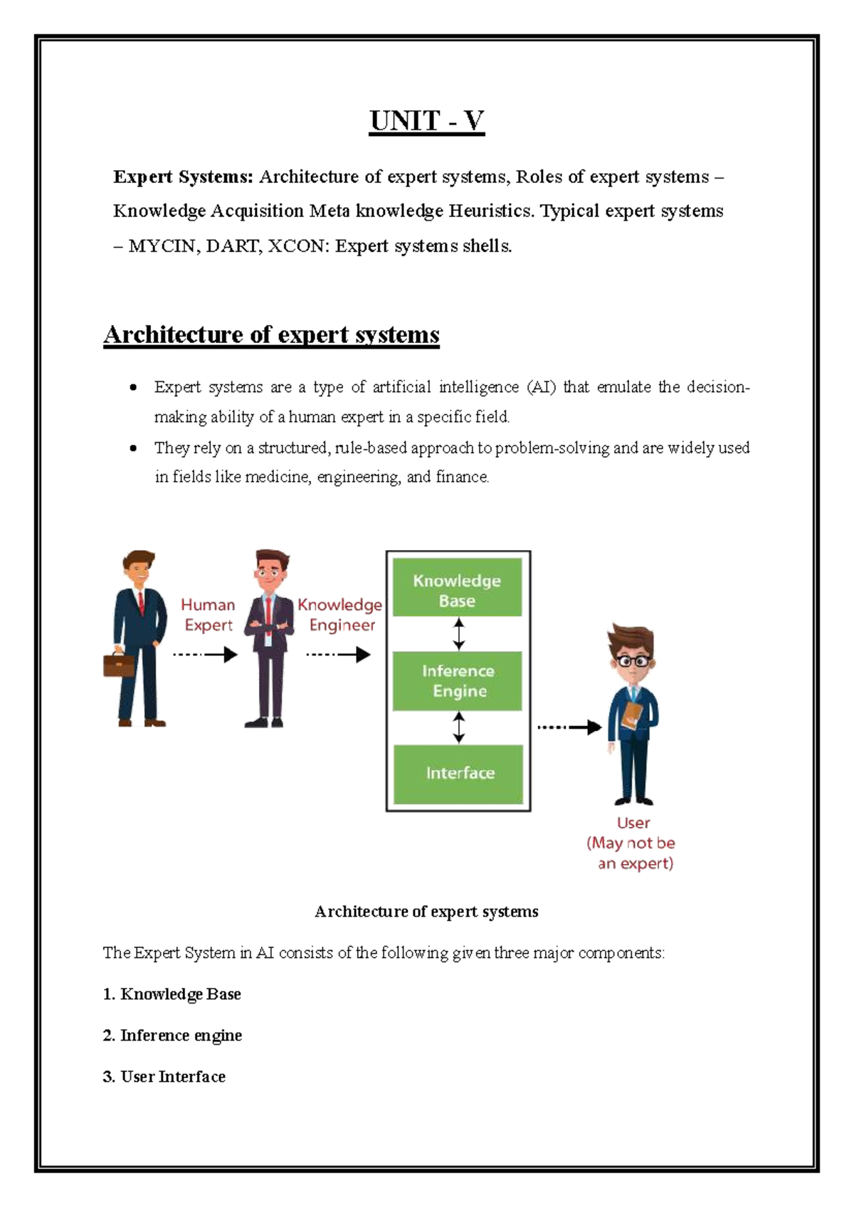 AI CSE UNIT V: Expert Systems Architecture & Applications - Studocu