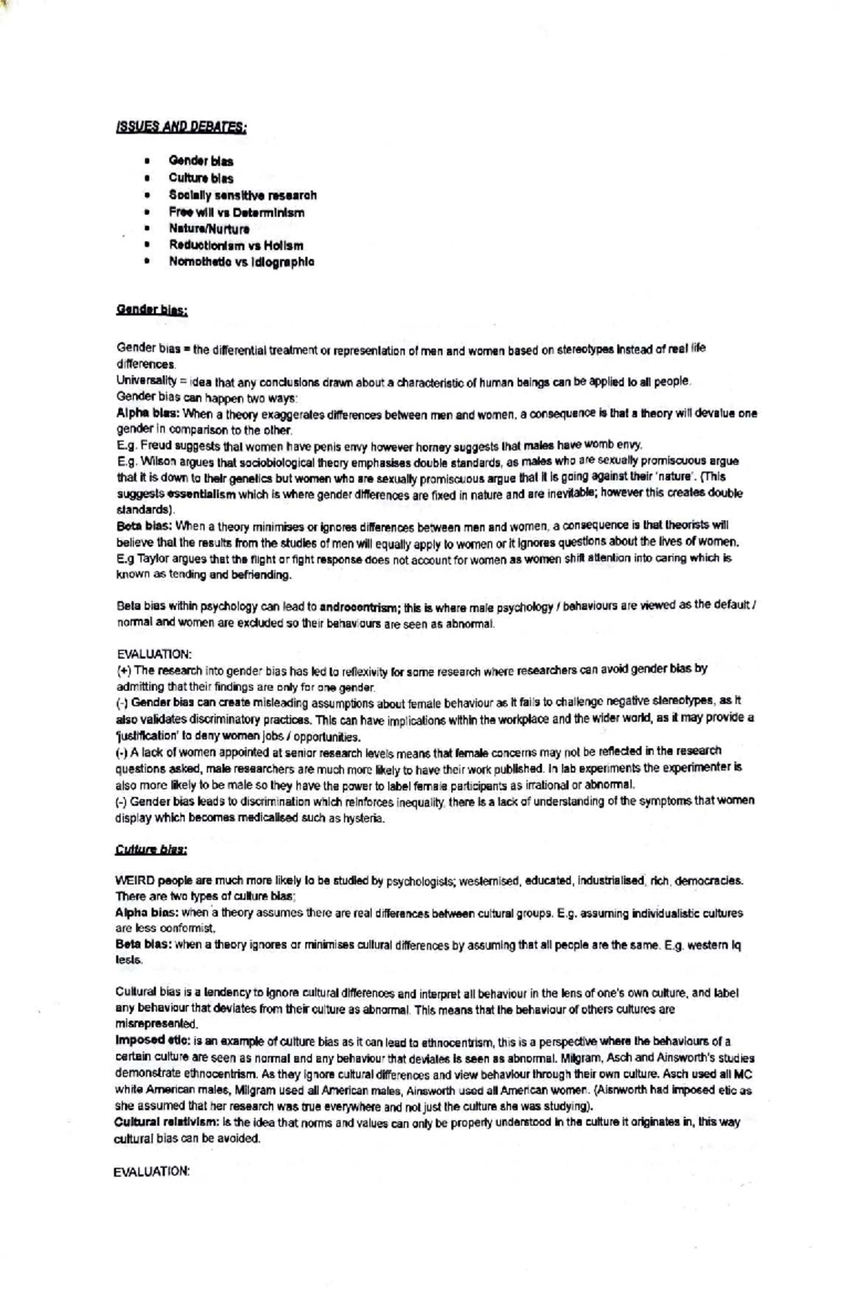 Issues and Debates in Gender and Cultural Bias - AQA A-Level Psychology ...