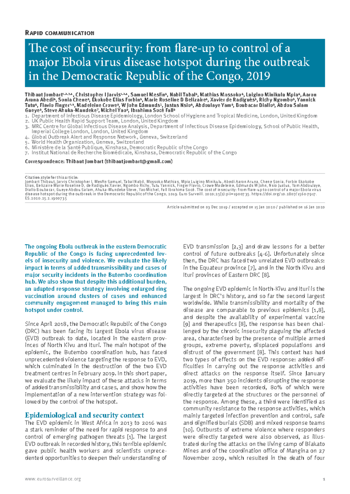 Ebola Virus Disease Control Strategies in DRC: Insights from 2019 ...