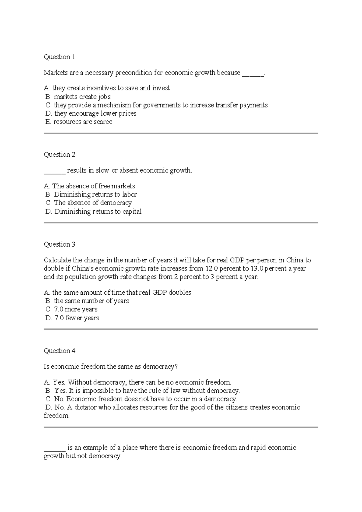 ECON 101: Practice Questions on Economic Growth and Markets - Studocu