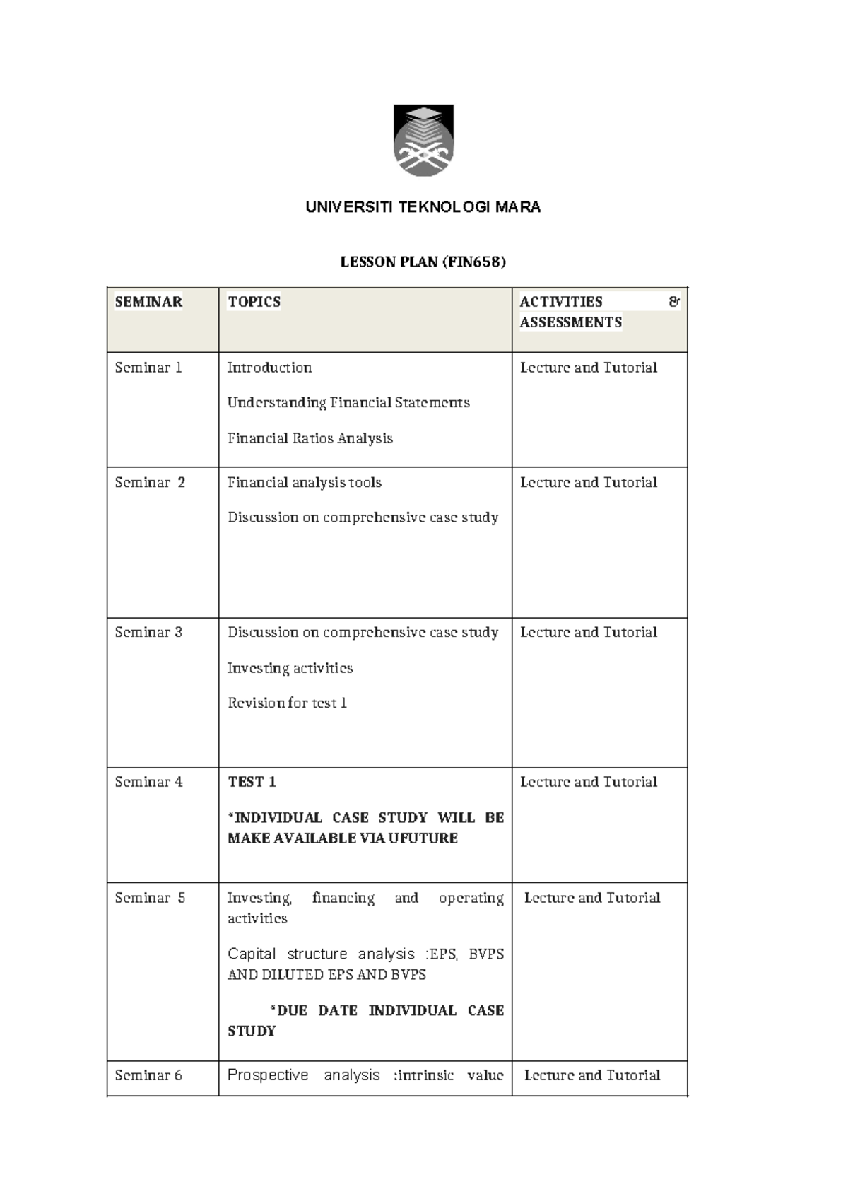 Lesson PLAN FSA EPJJ March 2024 - UNIVERSITI TEKNOLOGI MARA LESSON PLAN ...