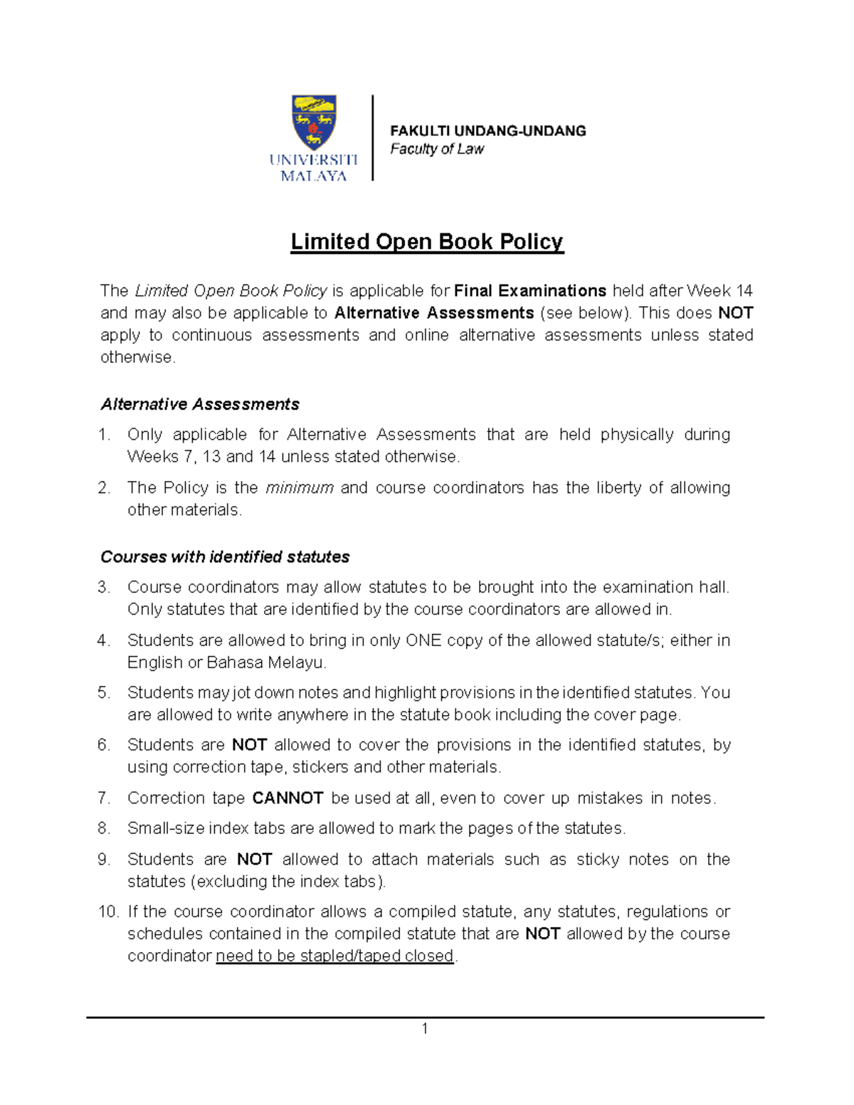 Limited Open Book Policy for Final Exams (30) - Studocu