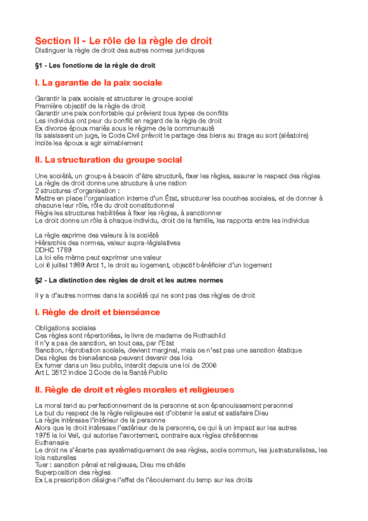 Chapitre 1 - Section 2 : Le Rôle de la Règle de Droit - Studocu