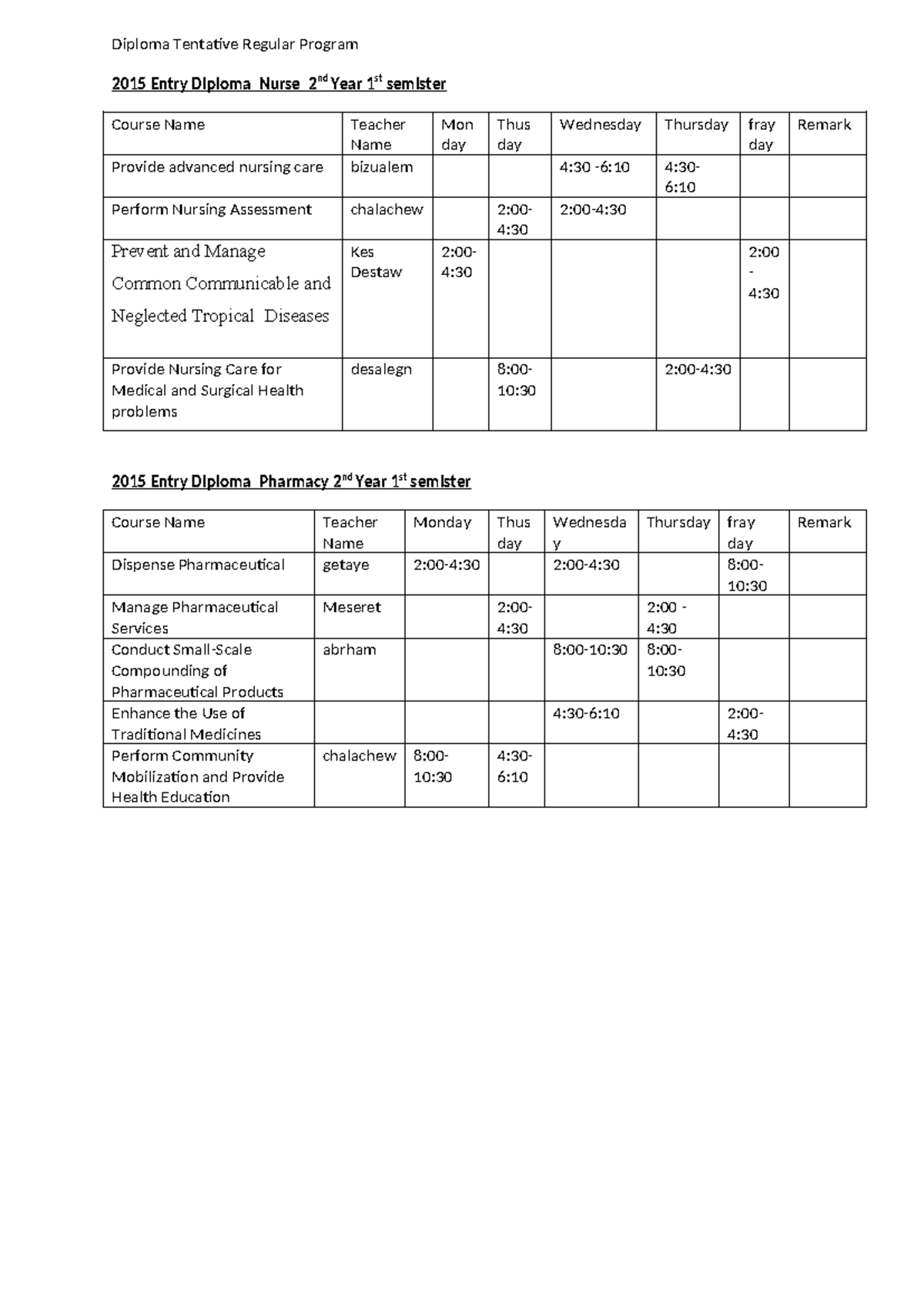Diploma Tentative Regular Program - Copy - Diploma Tentative Regular ...