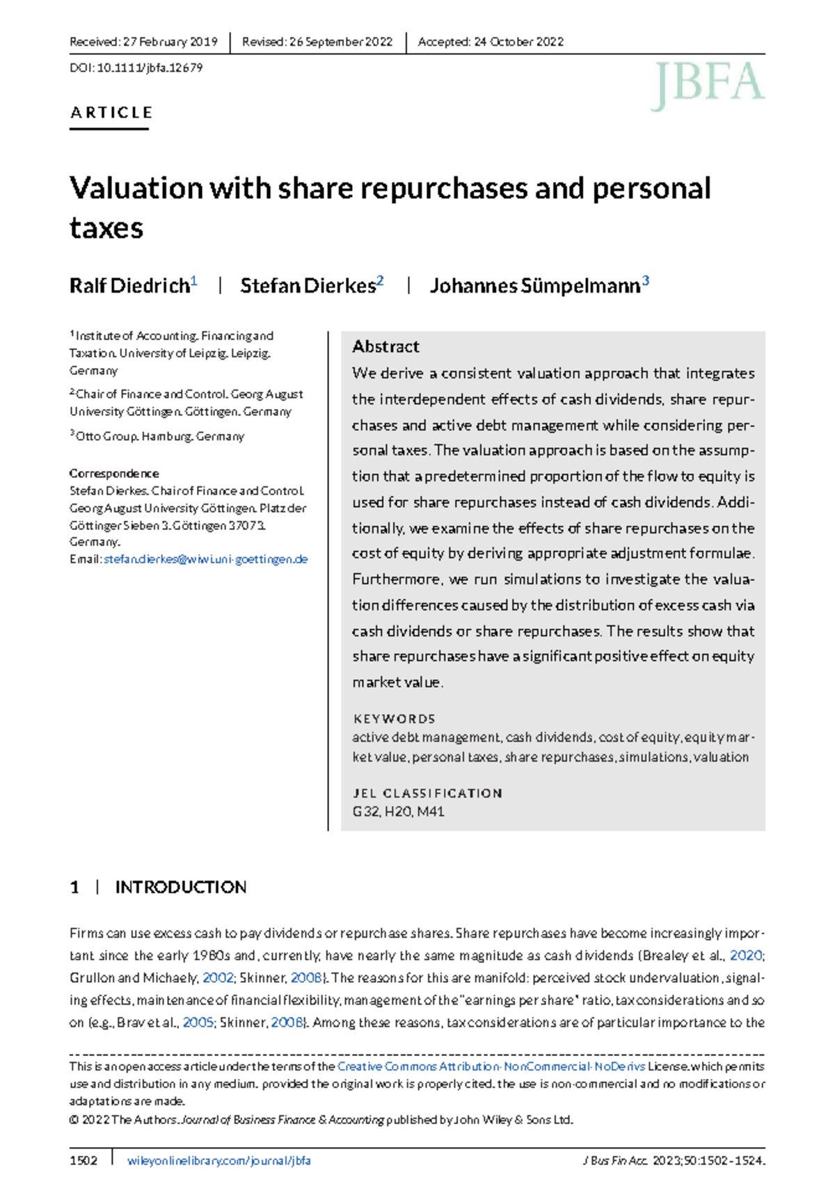 Valuation with Share Repurchases and Personal Taxes: A Comprehensive ...