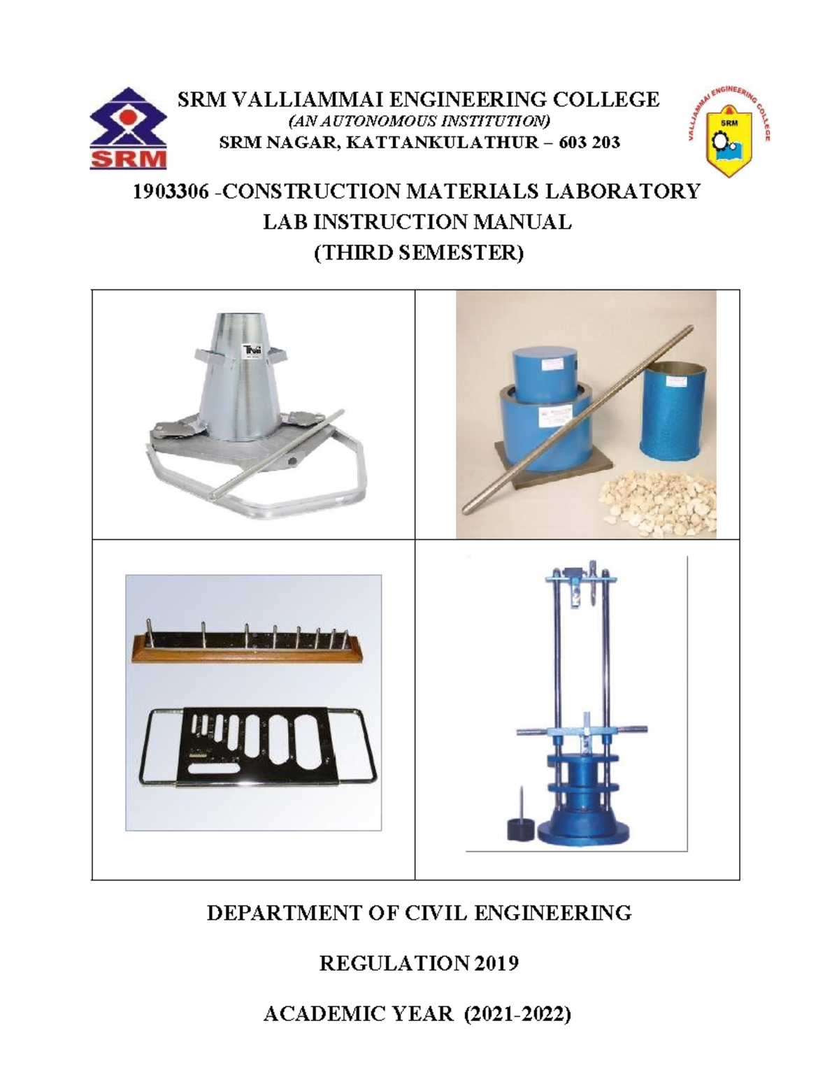 1903306 Construction Materials Laboratory Manual for Civil Engineering ...