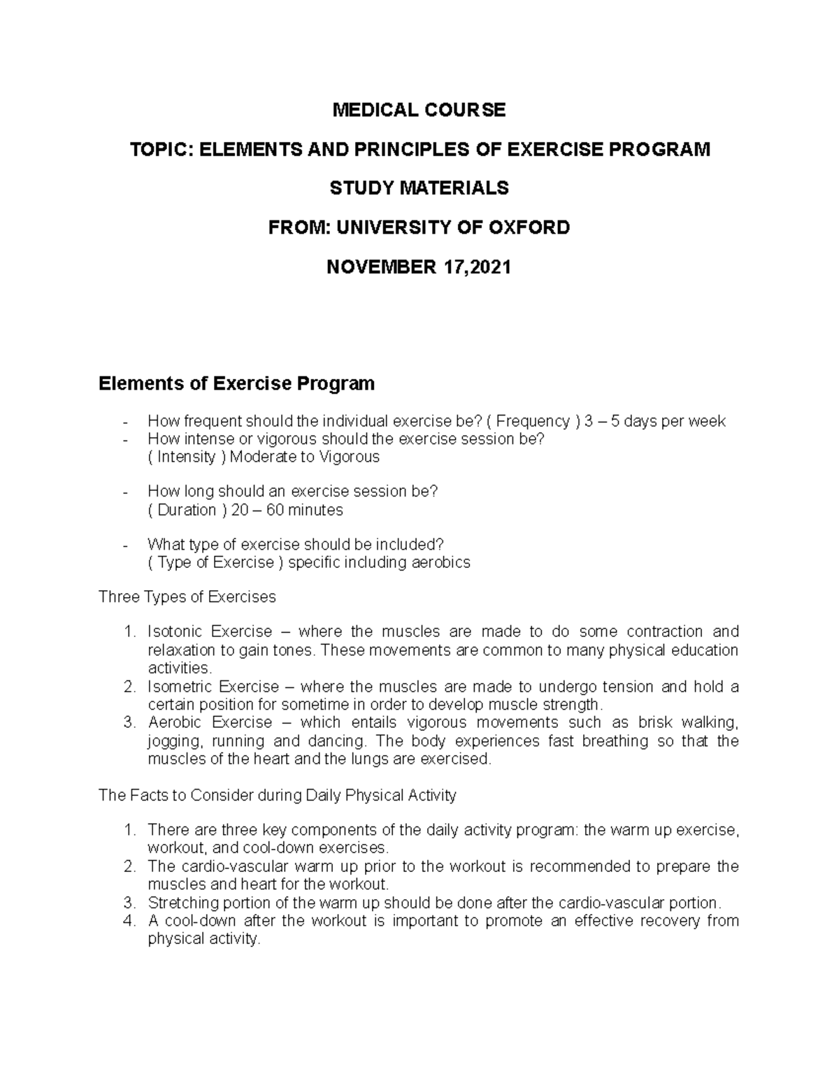 Elements and principles of exercise program - Physics Foundation Course ...