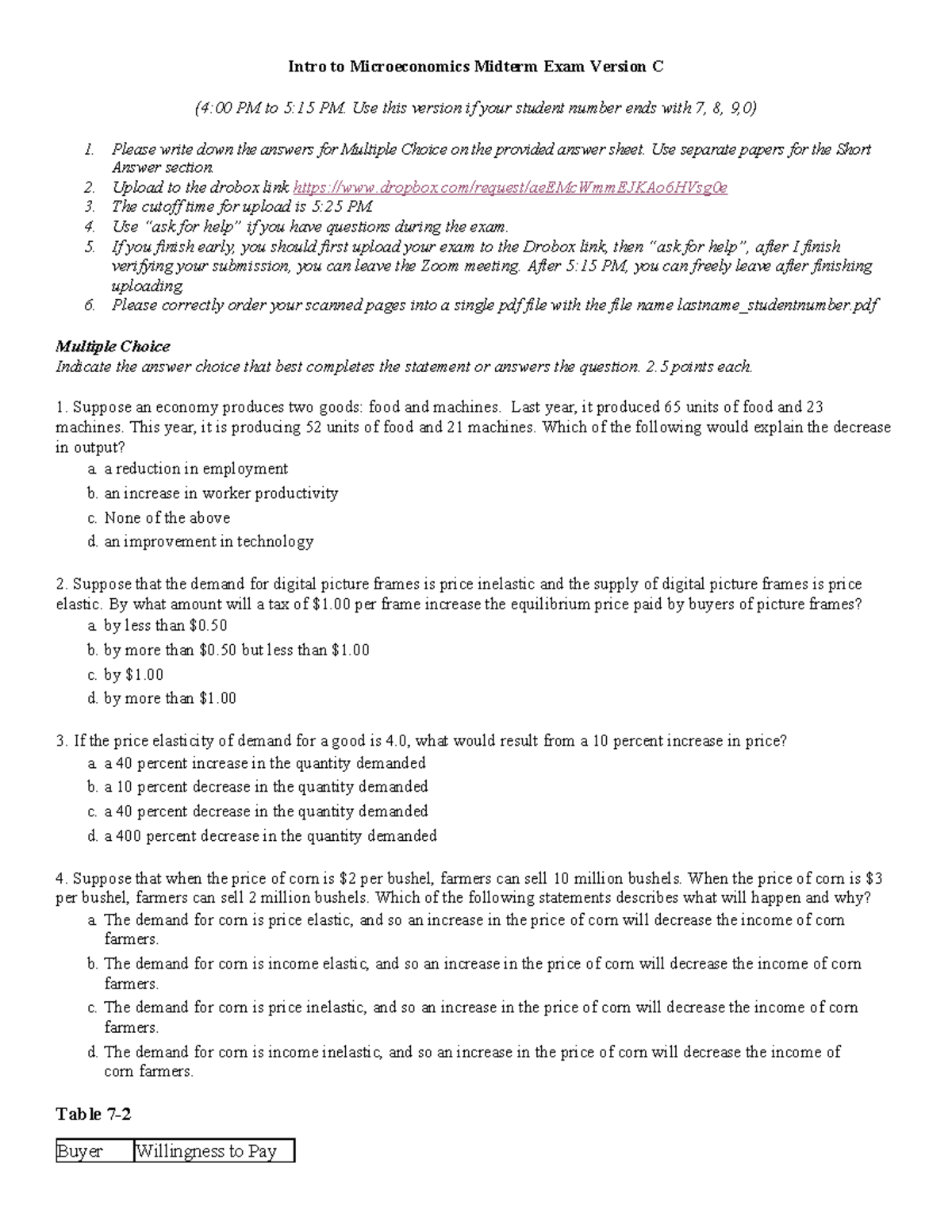 Old MICRO mid-term exam for practicing - Intro to Microeconomics ...