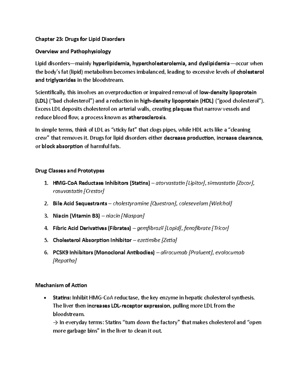 NUR 354 Module 5: Overview of Drugs for Lipid Disorders and Heart ...
