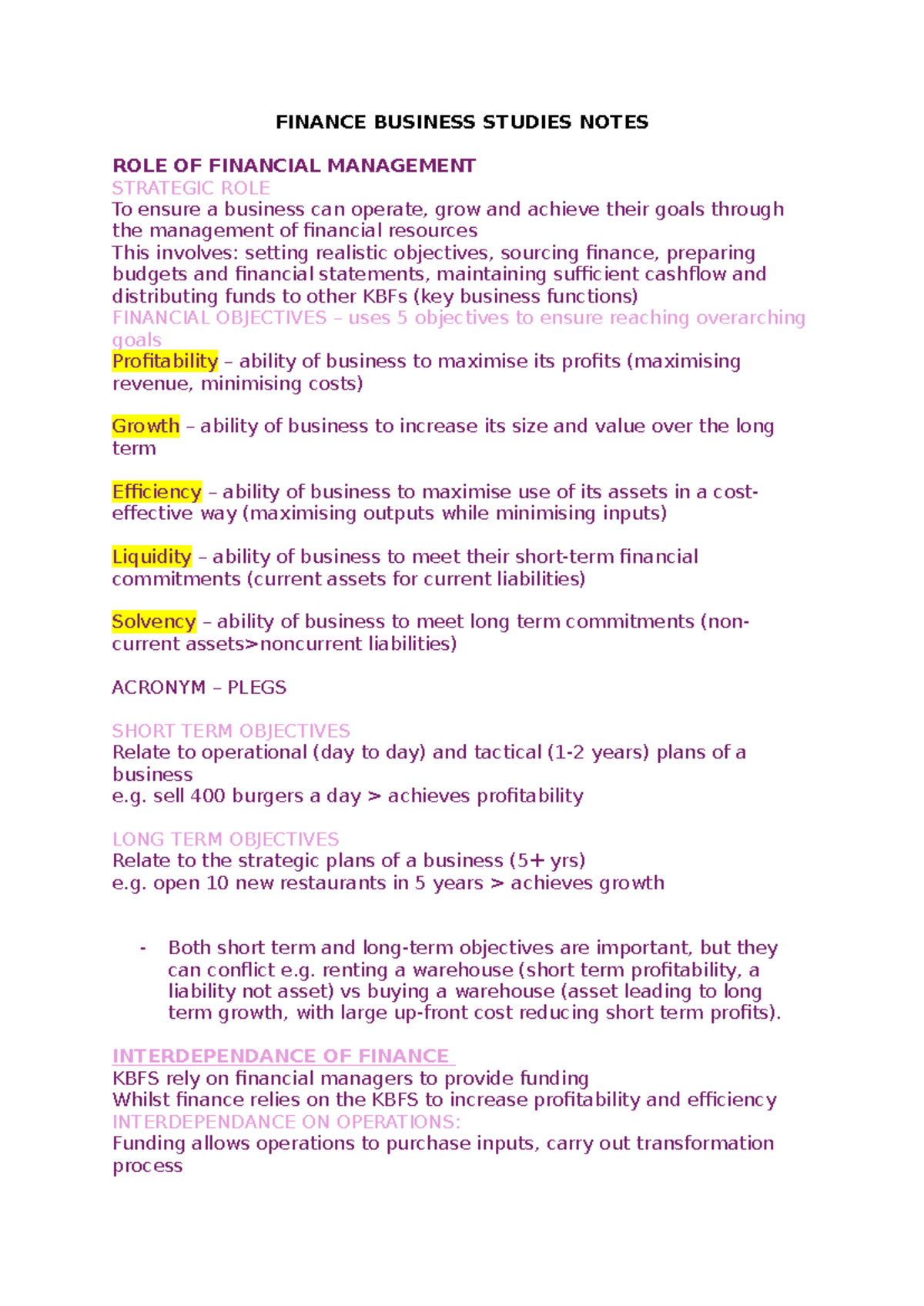 FINANCE BUSINESS STUDIES NOTES: STRATEGIC ROLE OF FINANCIAL MANAGEMENT ...