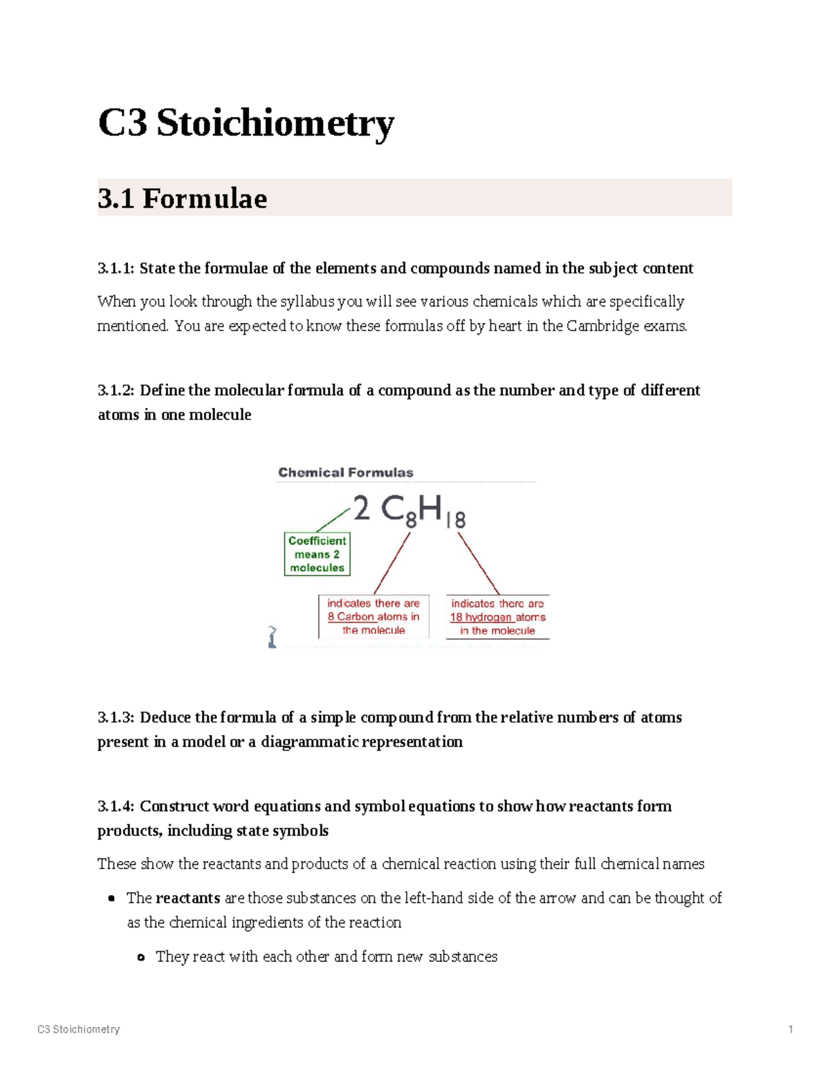 C3 Stoichiometry: Essential Formulae and Reaction Equations Guide - Studocu
