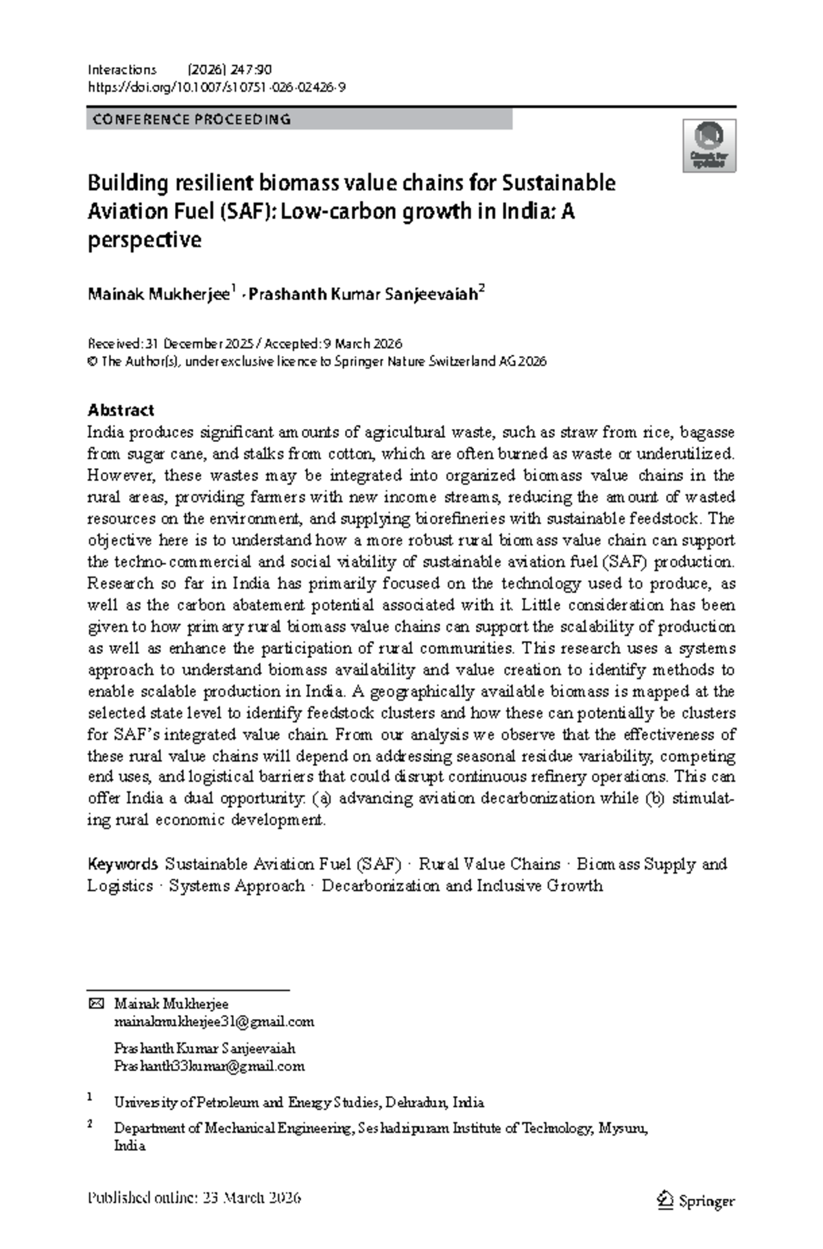 Building Resilient Biomass Value Chains for SAF in India: Insights and ...