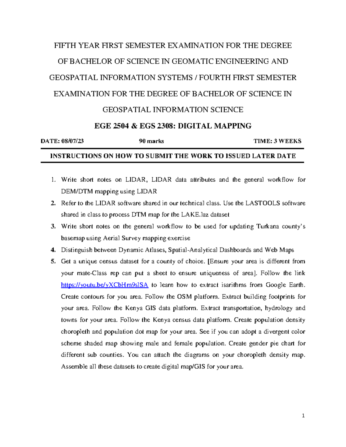 EGS 2308 & EGE 2504: Digital Mapping Assignment II Practical Guide ...