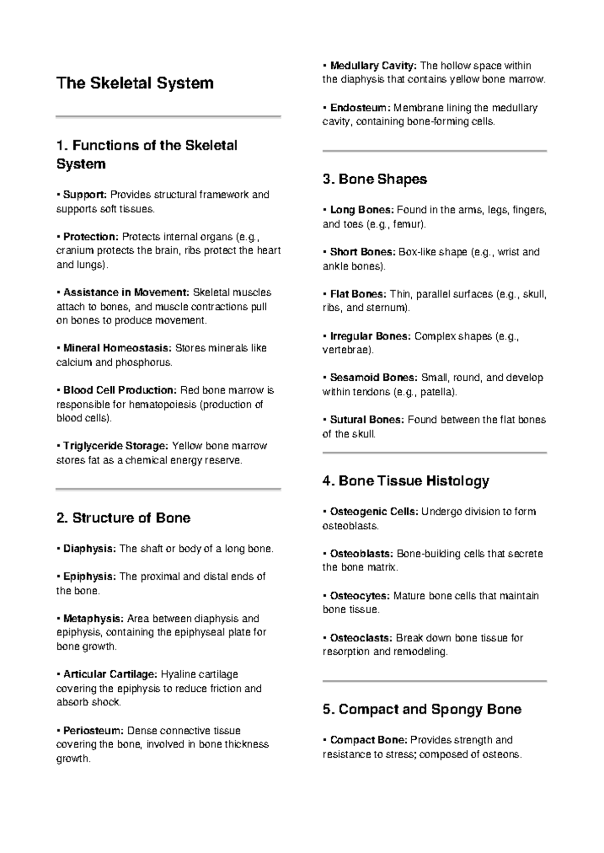 A&P Study Guide: The Skeletal System Overview and Key Concepts - Studocu
