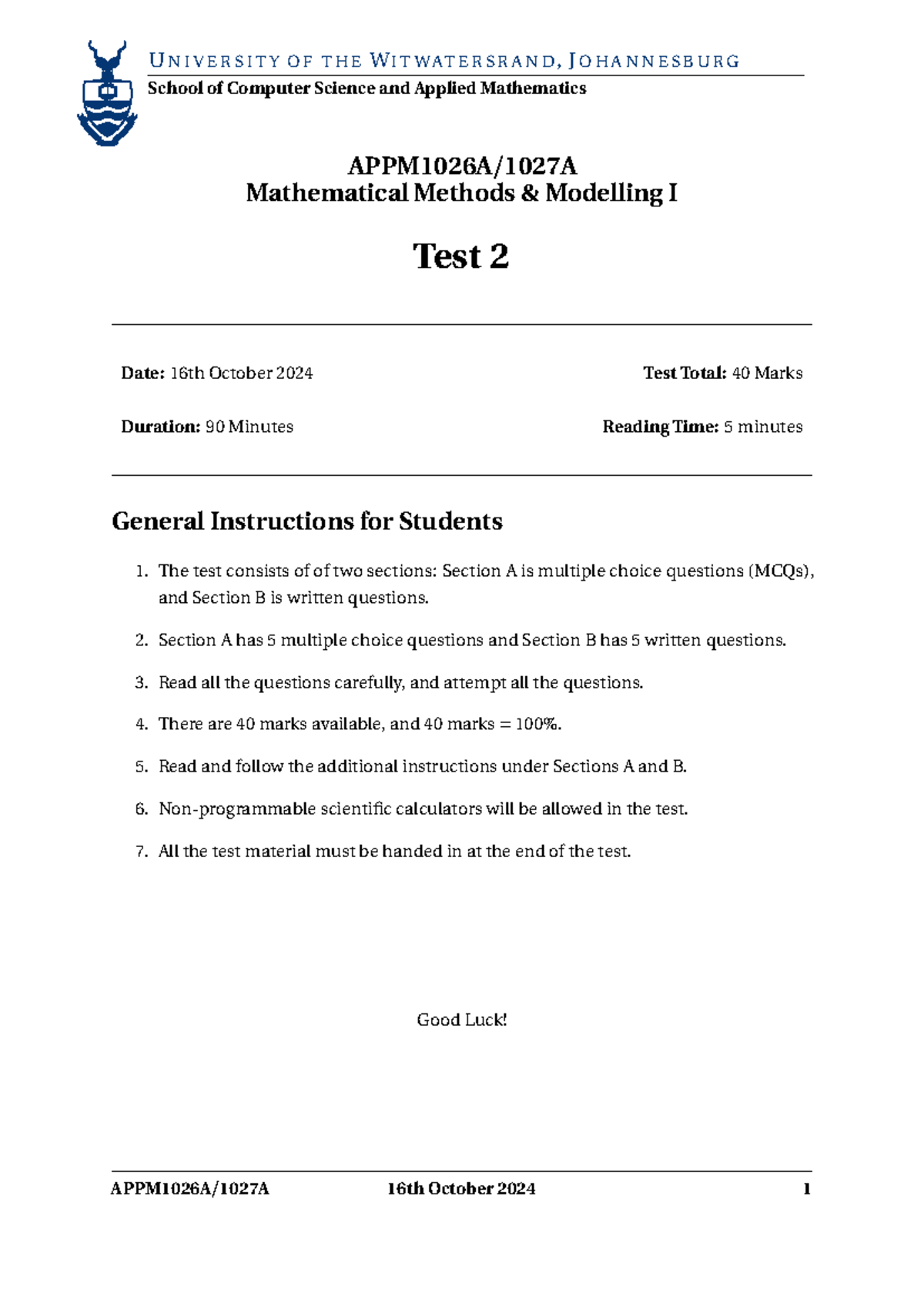 APPM1026A/1027A Test 2 2024 - Detailed Solutions and Instructions - Studocu