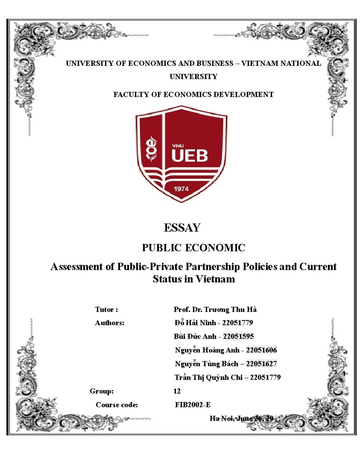 University OF Economics AND Business - ####### UNIVERSITY OF ECONOMICS ...