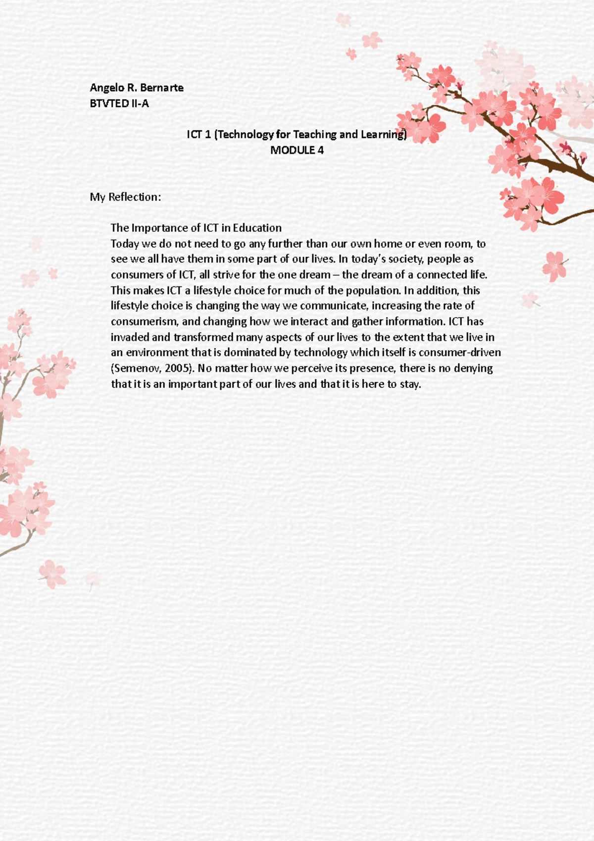 ICT 1 (Module 4) Reflection: The Role of ICT in Modern Education - Studocu