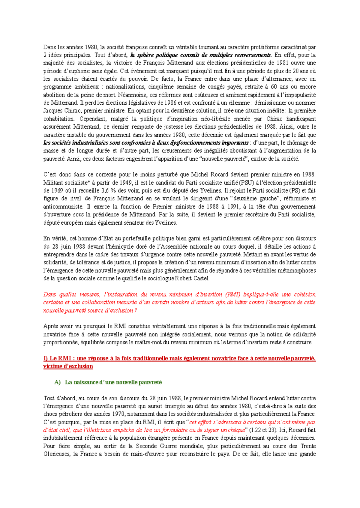 La création du RMI et la lutte contre la nouvelle pauvreté (Oral ...
