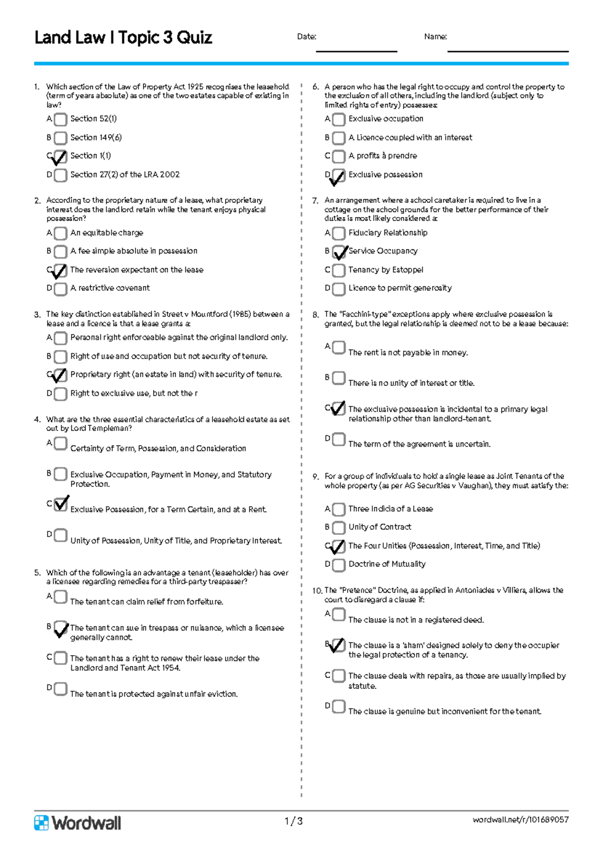 Land Law I Topic 3 Quiz Answers and Analysis - Studocu