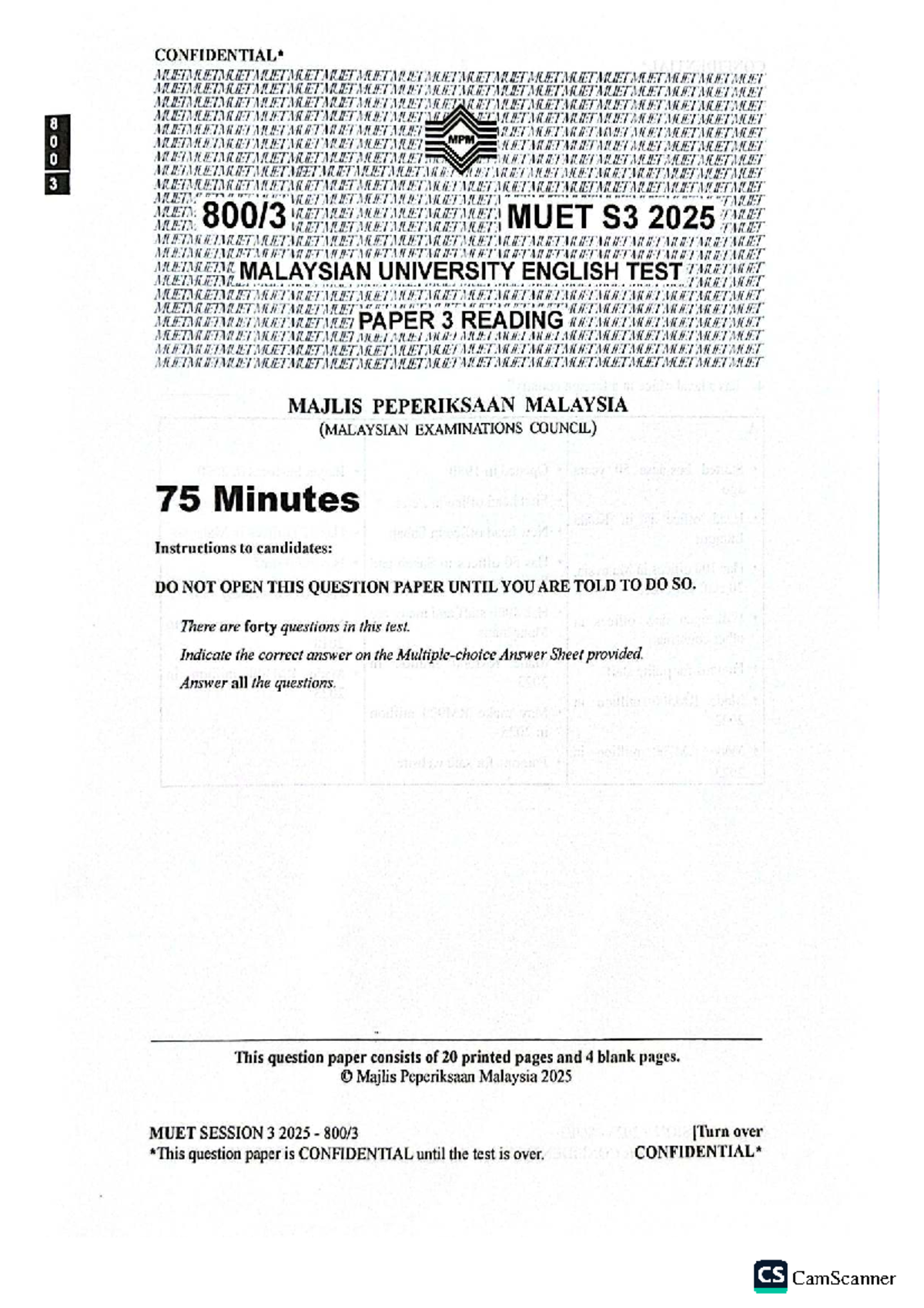 MUET Reading Paper S3 2025 - Comprehensive Study Guide - Studocu
