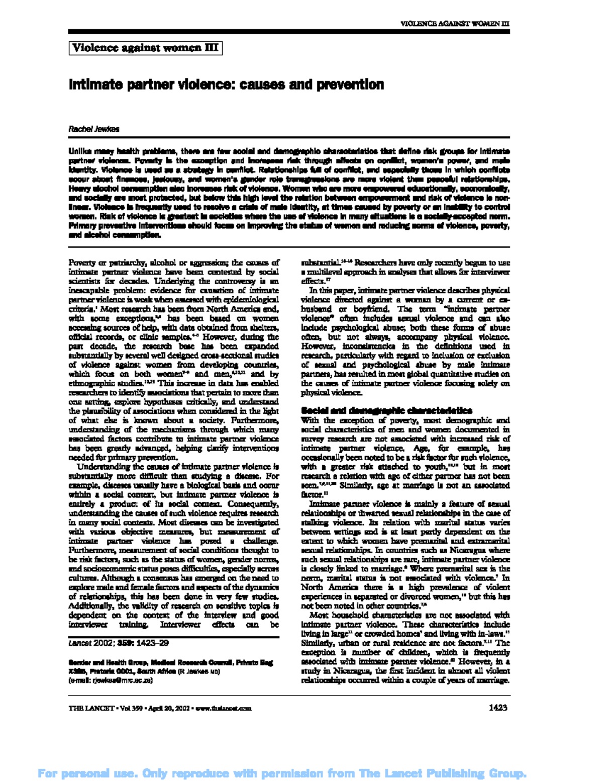 3.3 Intimate Partner Violence: Causes, Effects, and Prevention ...