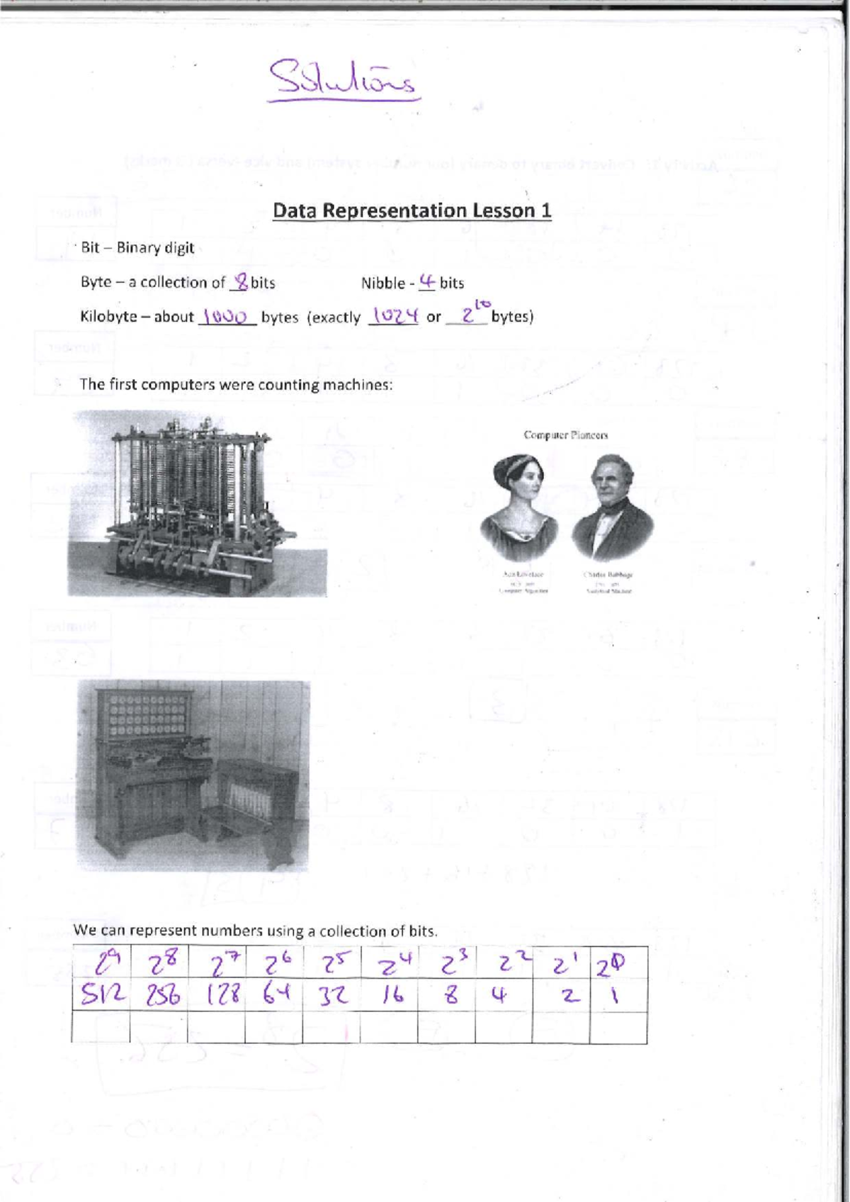 Data Representation Solutions: Lesson 1 & 2 Overview - Studocu