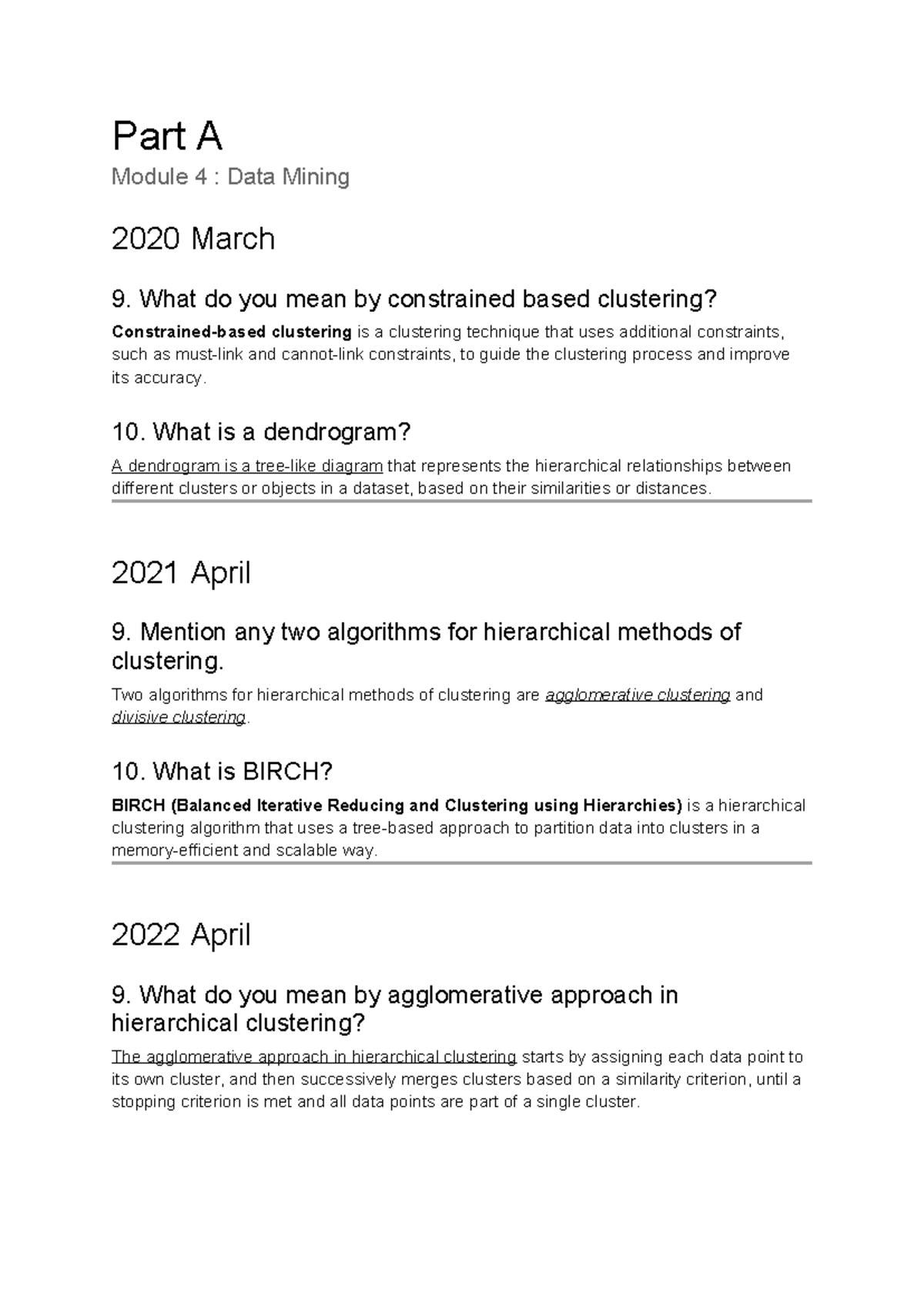 Module 4-3: Data Mining Clustering Techniques & Algorithms Notes - Studocu