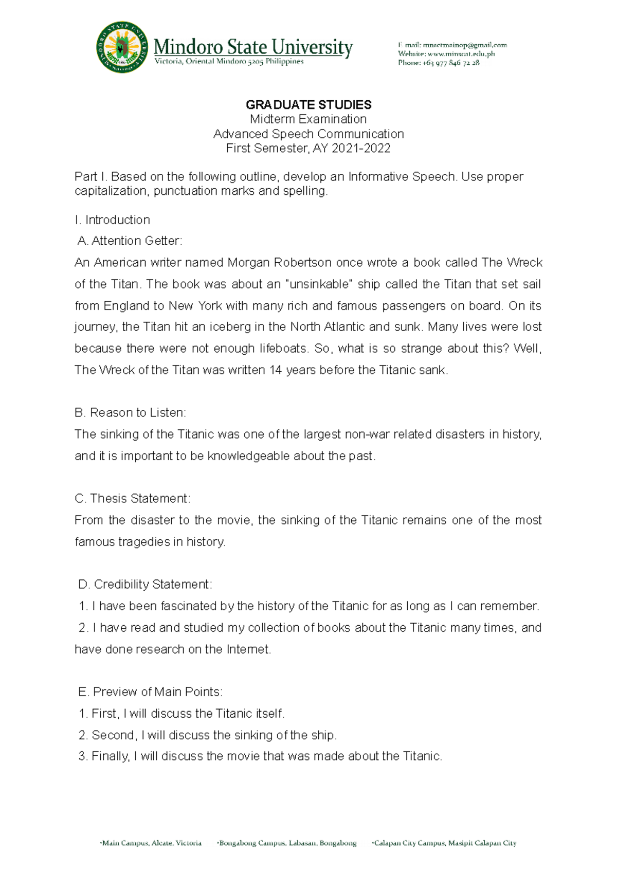 Midterm-Examination ELT208 - GRADUATE STUDIES Midterm Examination ...
