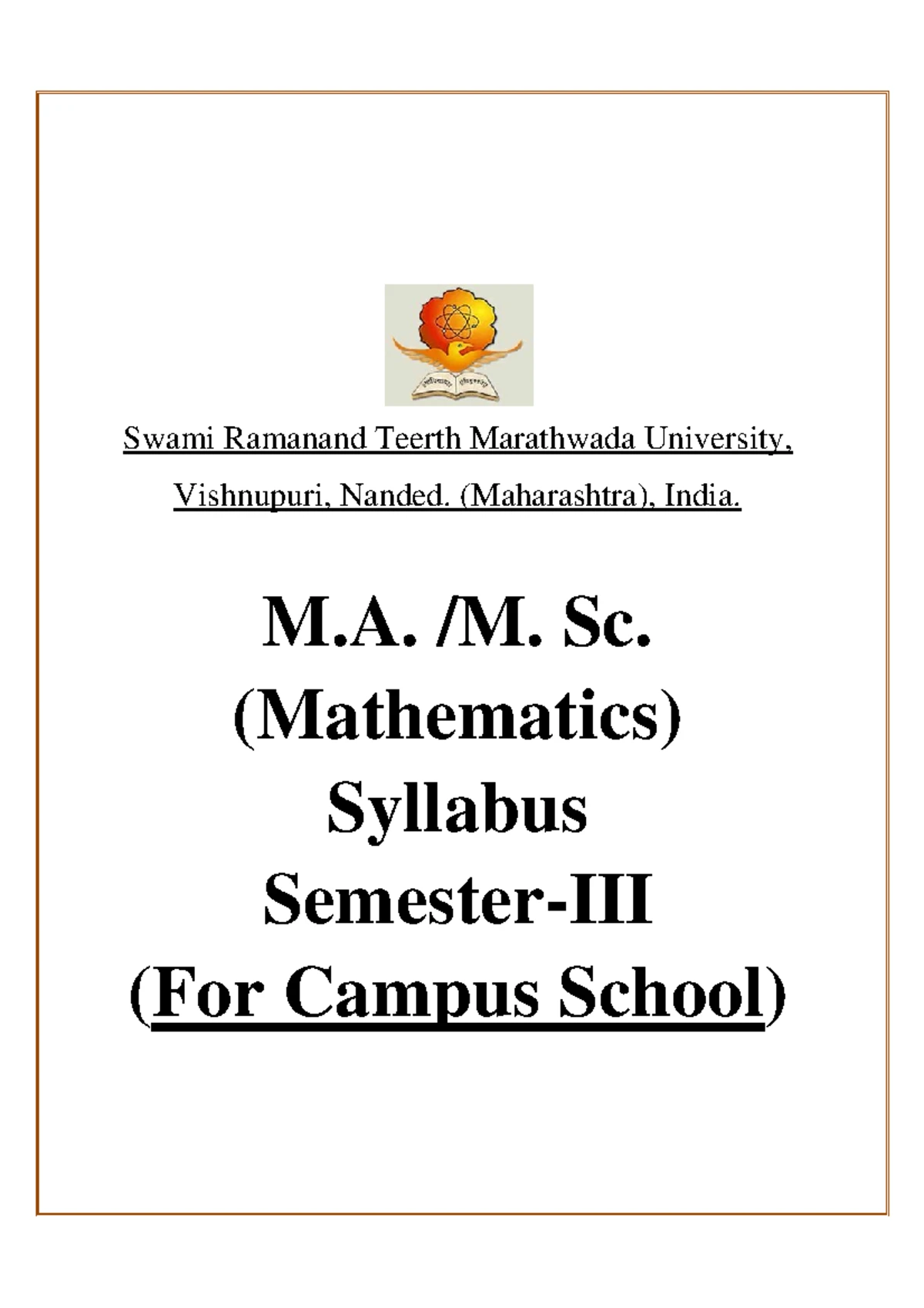 M.Sc. Mathematics Scheme of Examination: Semester-III Courses - Studocu