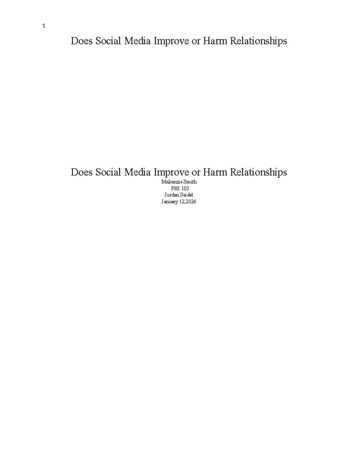 PHI 103 Essay: The Impact of Social Media on Relationships - Studocu