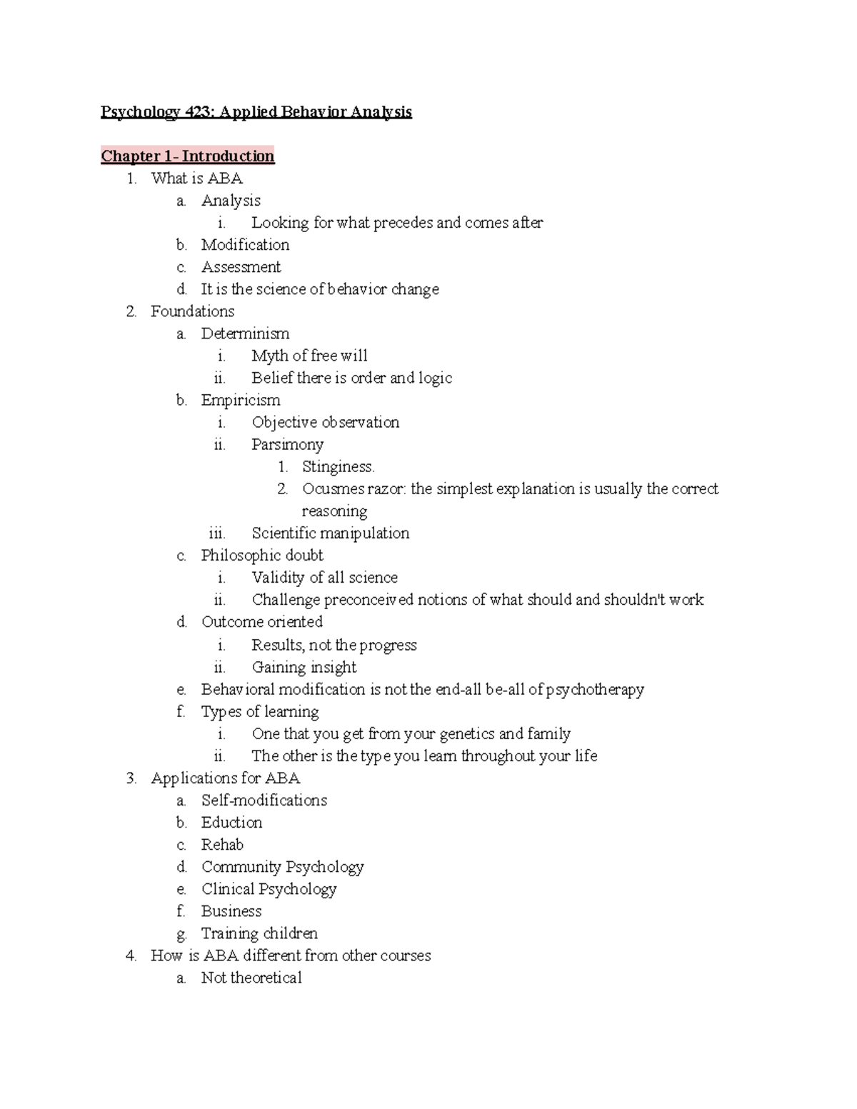 Psychology 423: Applied Behavior Analysis Exam 2 Study Guide - Studocu