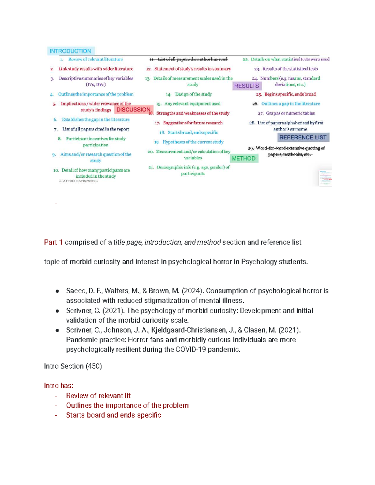Assessment For Psych - Part 1 comprised of a title page, introduction ...