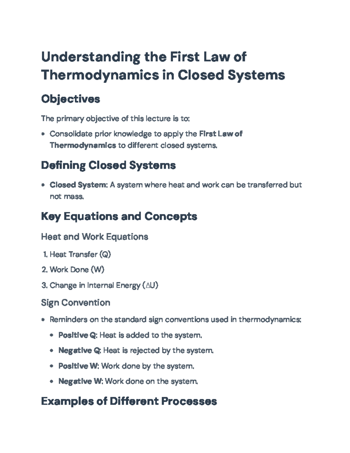 Understanding the First Law of Thermodynamics - Lecture Notes (ENG 101 ...