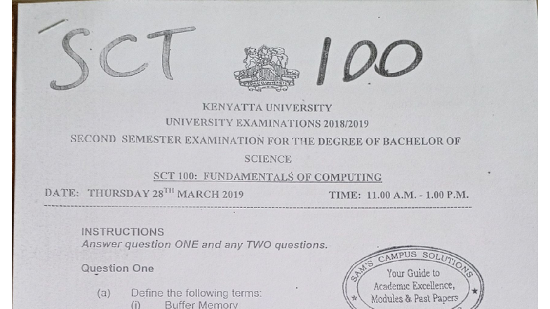 SCT 100: Past Paper Practice Materials for Computing Fundamentals - Studocu