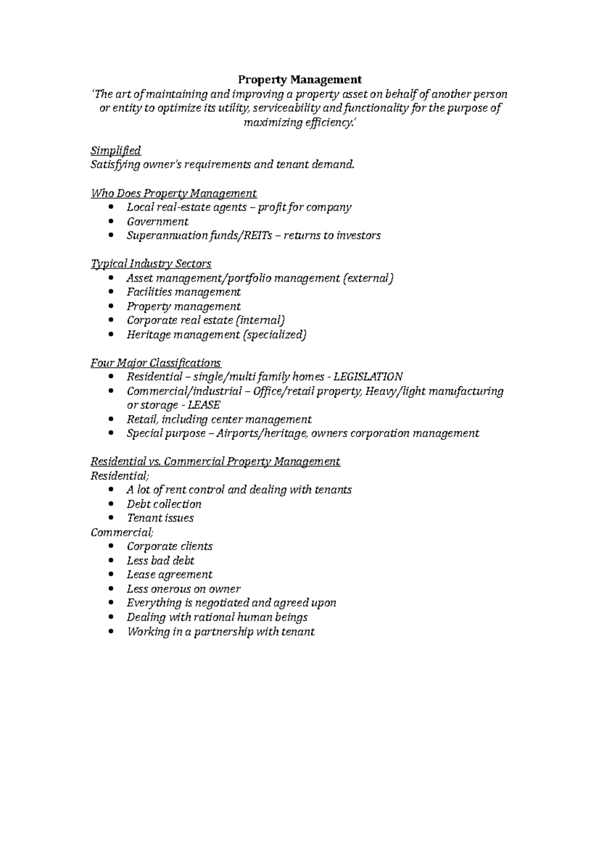 Lecture Notes, Lecture 11 - Property Management Overview and Roles ...