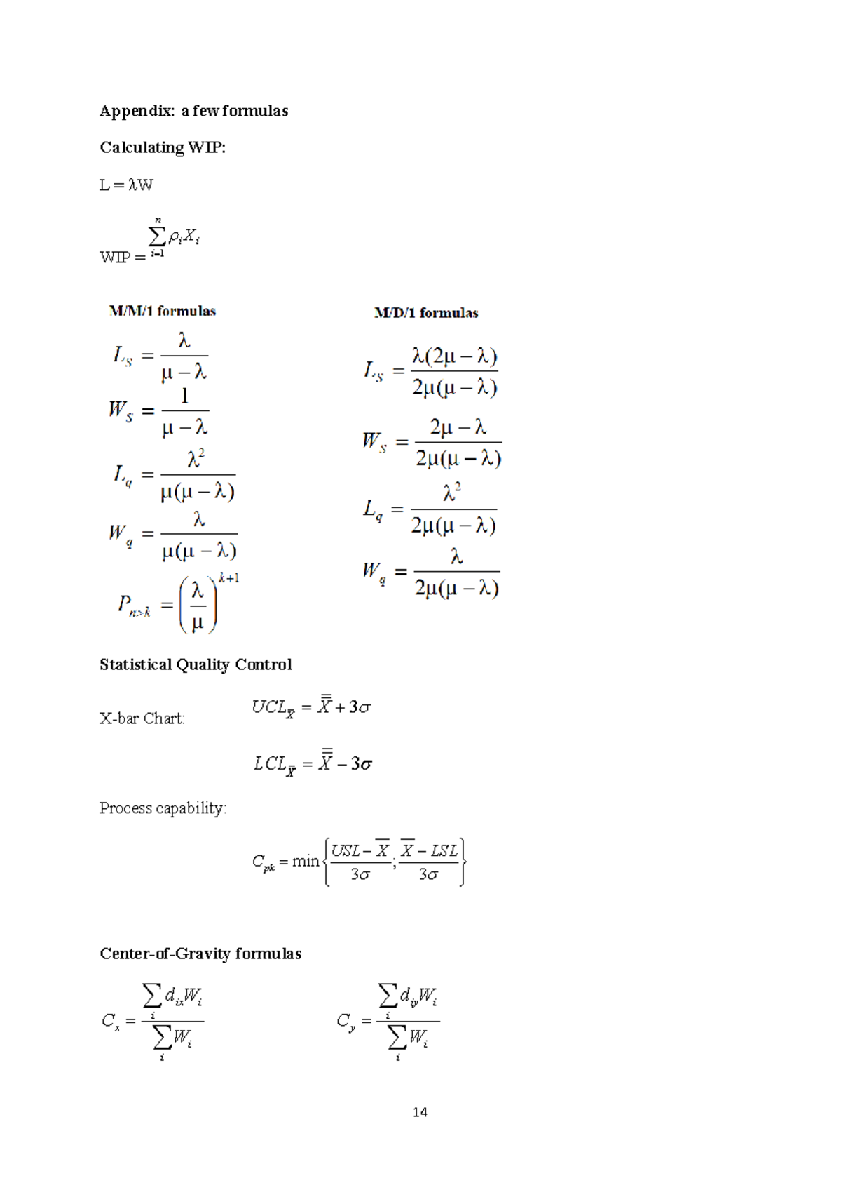 GSCM Formulas - 14 Appendix: a few formulas Calculating WIP: L = λW WIP ...