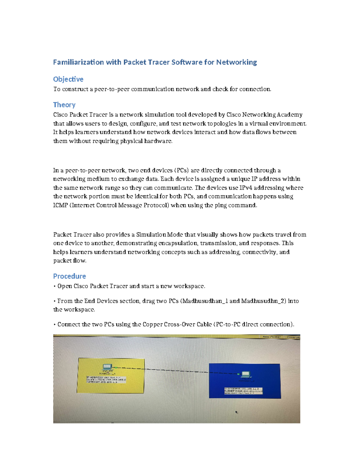 LAB 1 - Networking with Cisco Packet Tracer Software - Studocu
