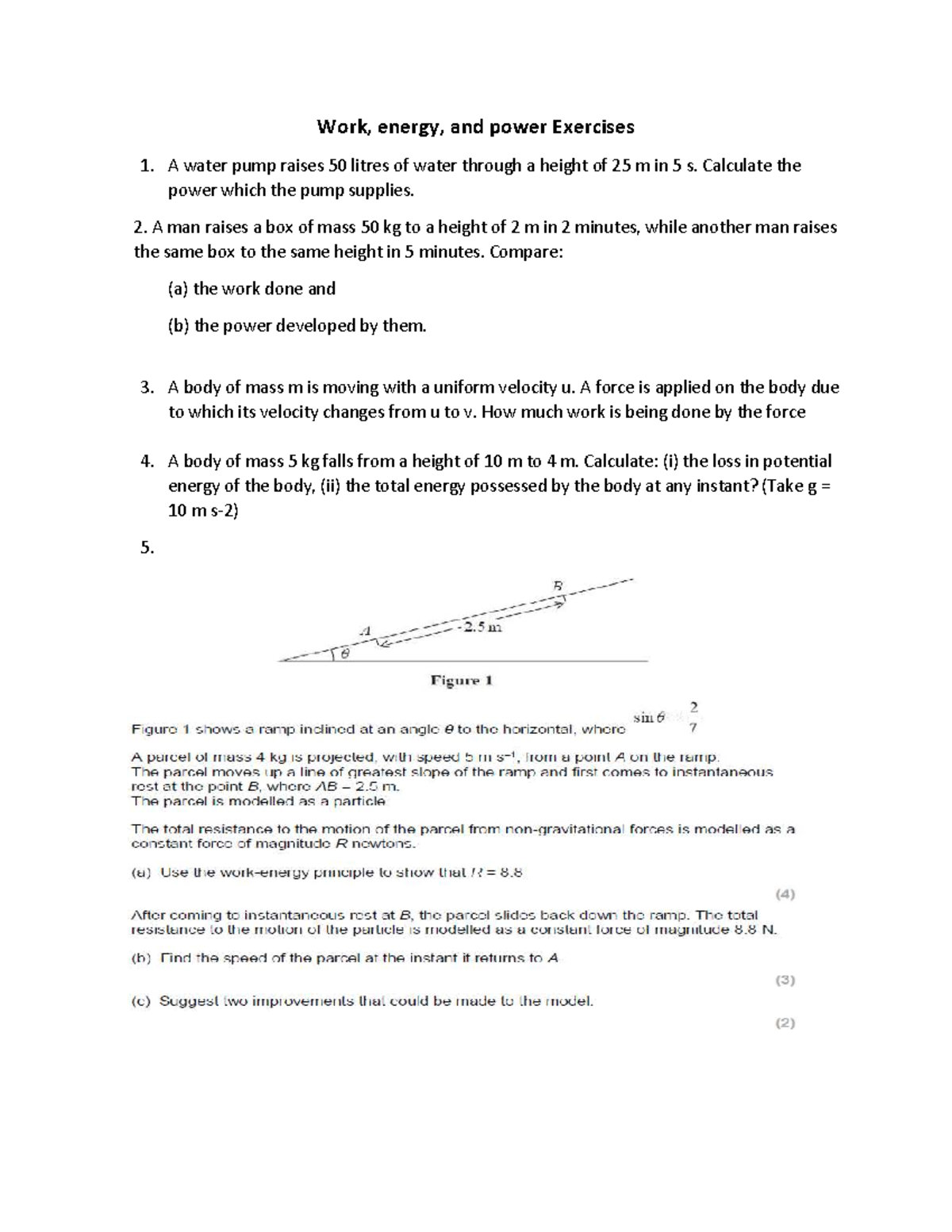 Work, Energy, and Power Exercises for Physics 101 - Studocu