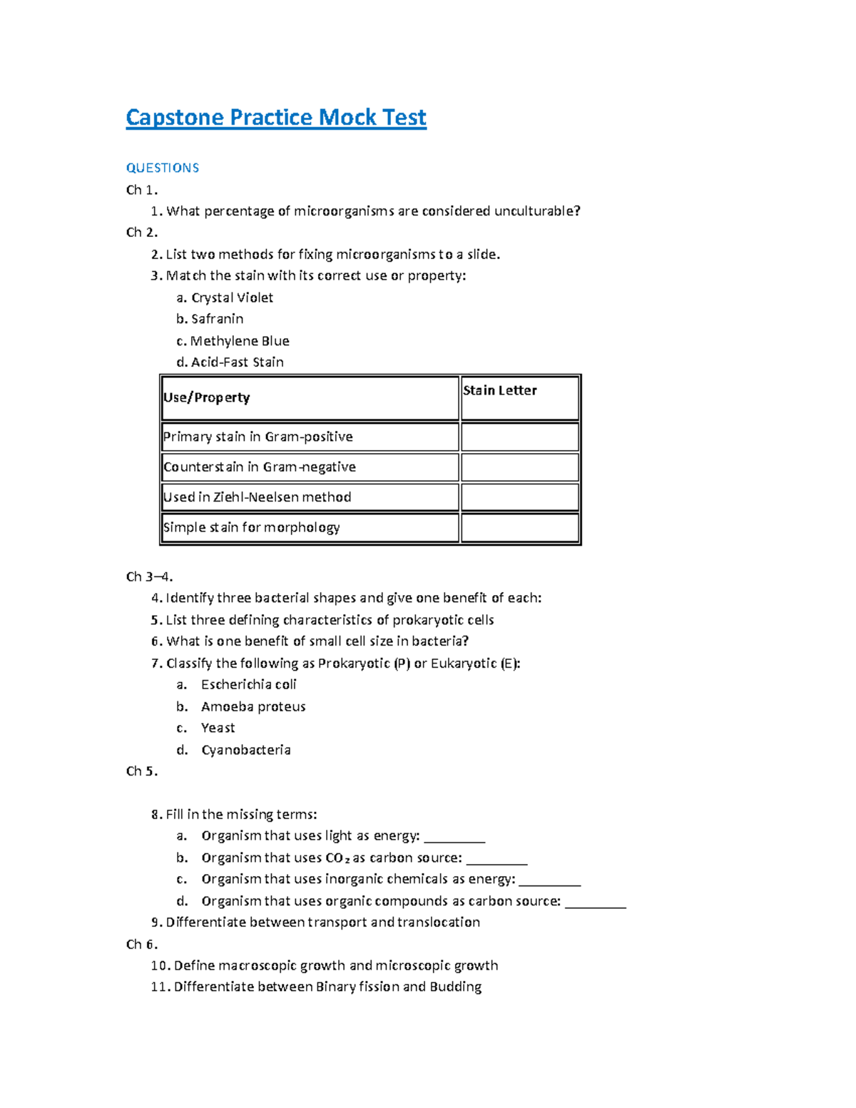 BTN211 Capstone Mock Test Questions and Answers Overview - Studocu