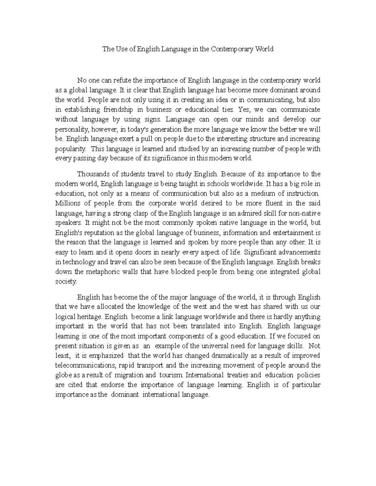 The Use of English Language in the Contemporary World - Effective ...