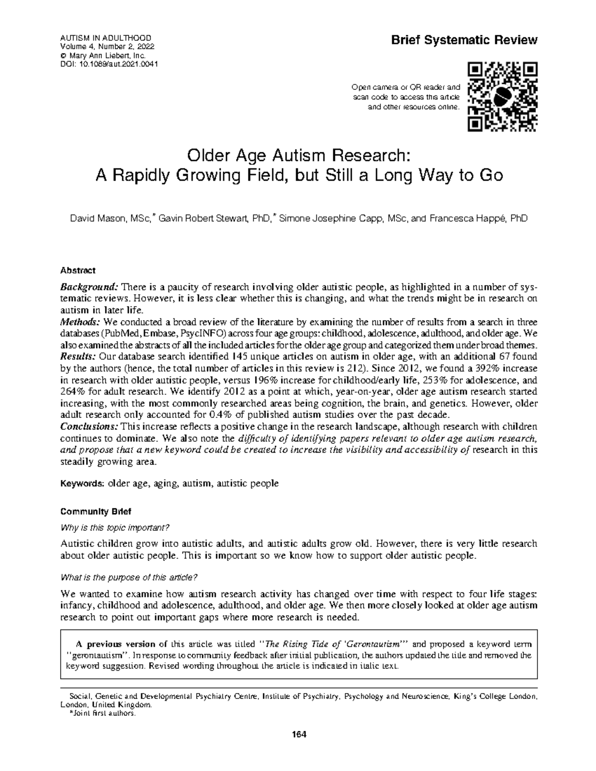 TRENDS IN OLDER AGE AUTISM RESEARCH: A SYSTEMATIC REVIEW (2022) - Studocu