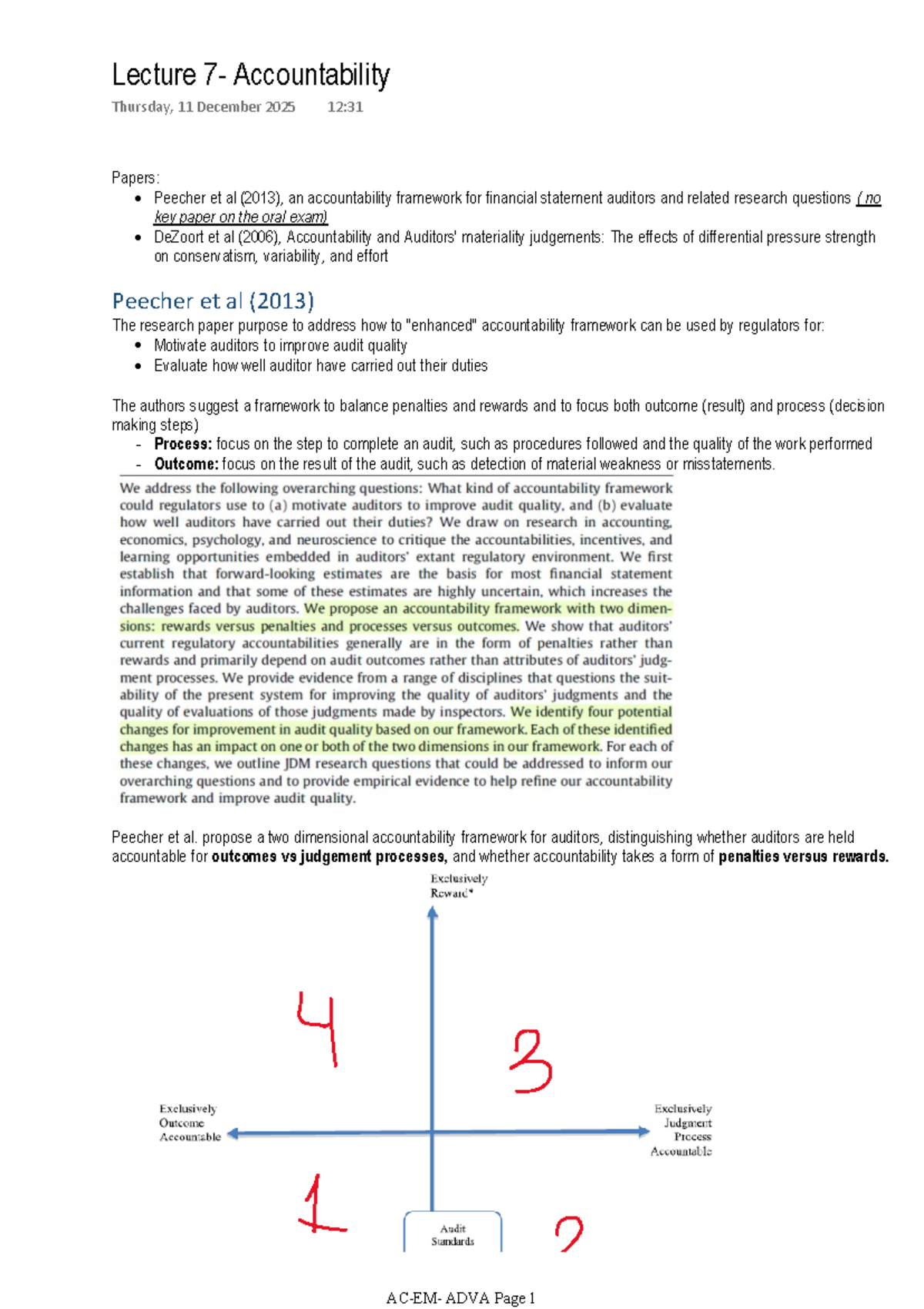 Lecture 7: Accountability Framework for Auditors (ACCT 101) - Studeersnel