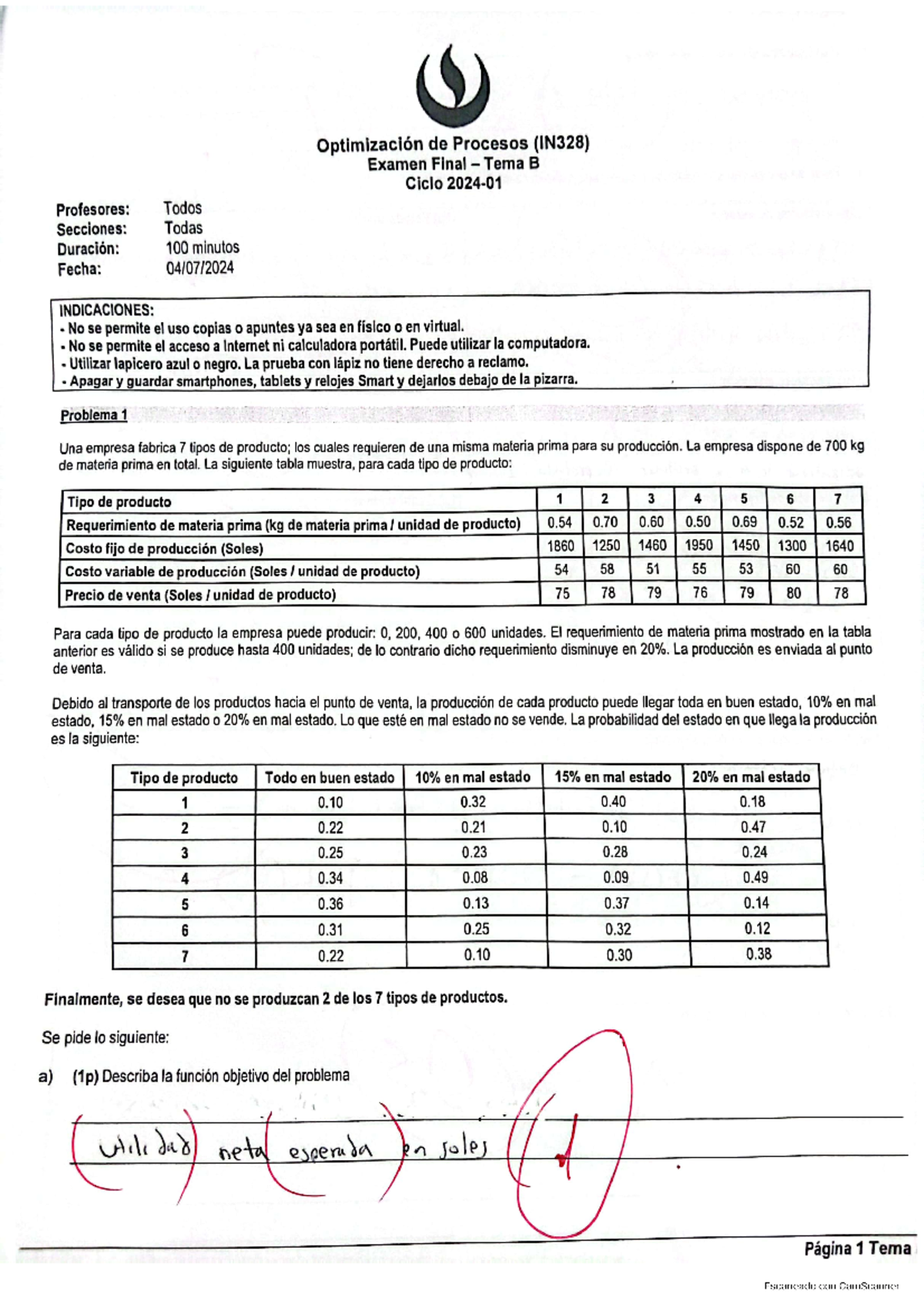 Optimización de Procesos IN328 - Examen Final Tema B - Document Preview
