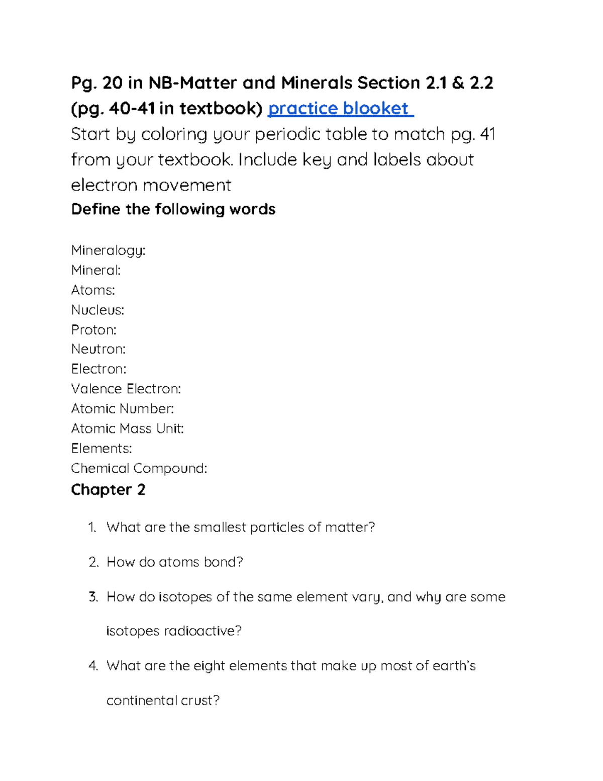 Matter and Minerals: Section 2 Practice and Key Concepts - Studocu