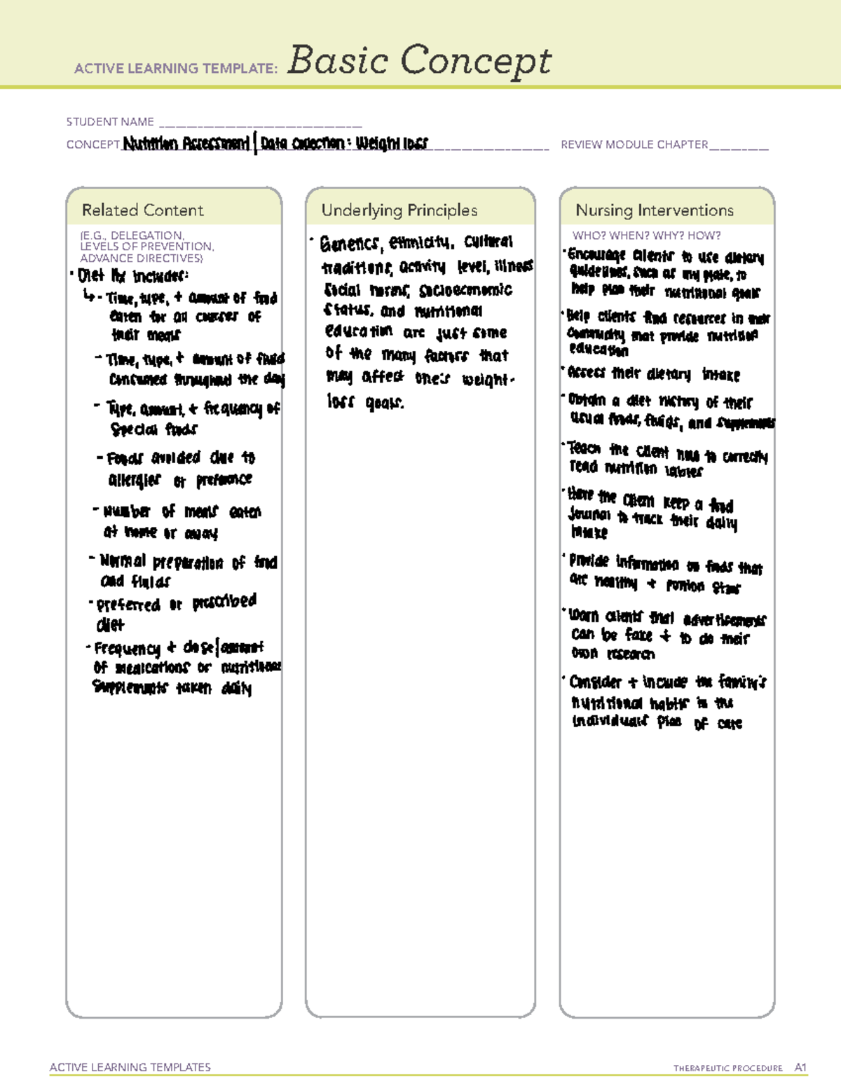 Weight Loss Nutrition Assessment: Active Learning Template Study Guide ...