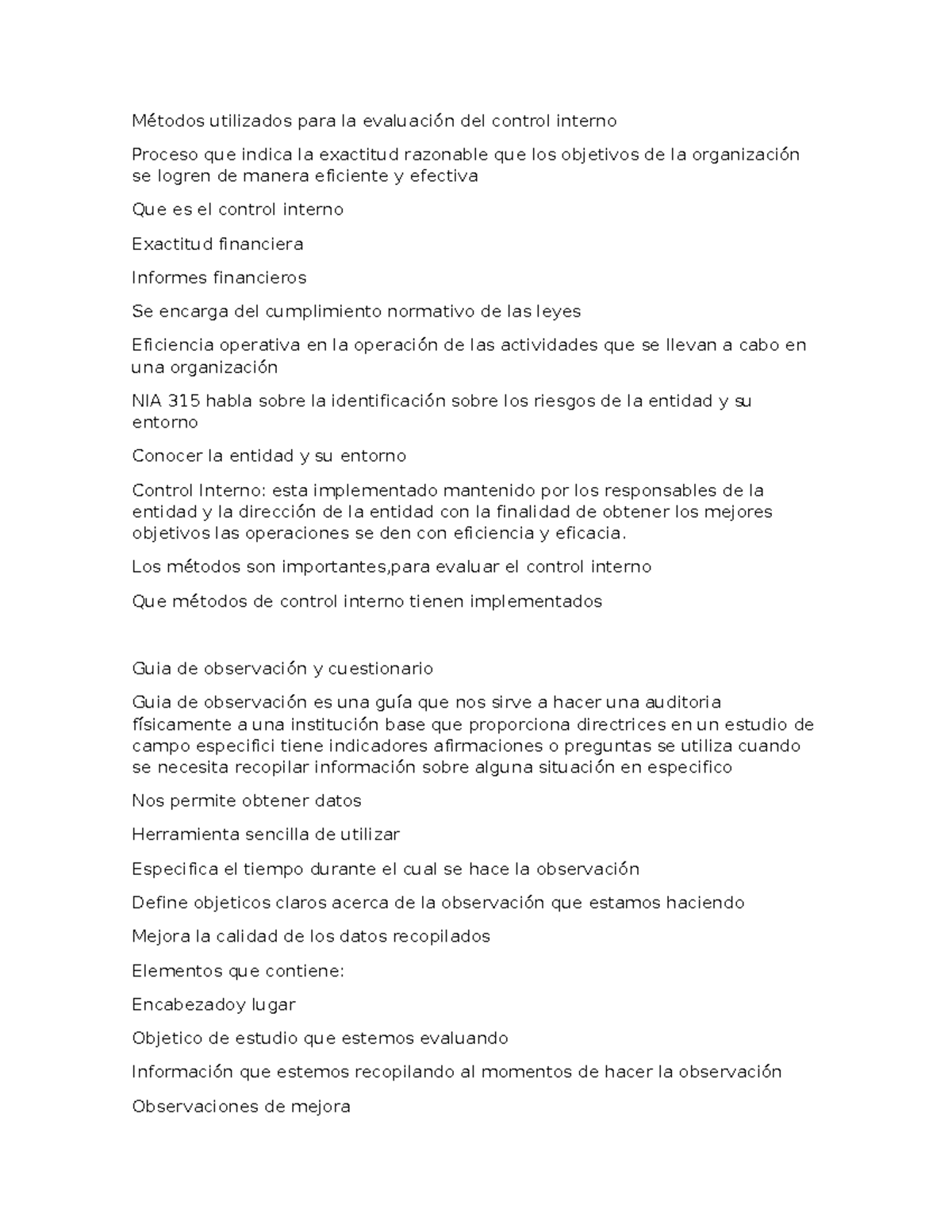 Métodos de Evaluación del Control Interno - MAICUB - Studocu