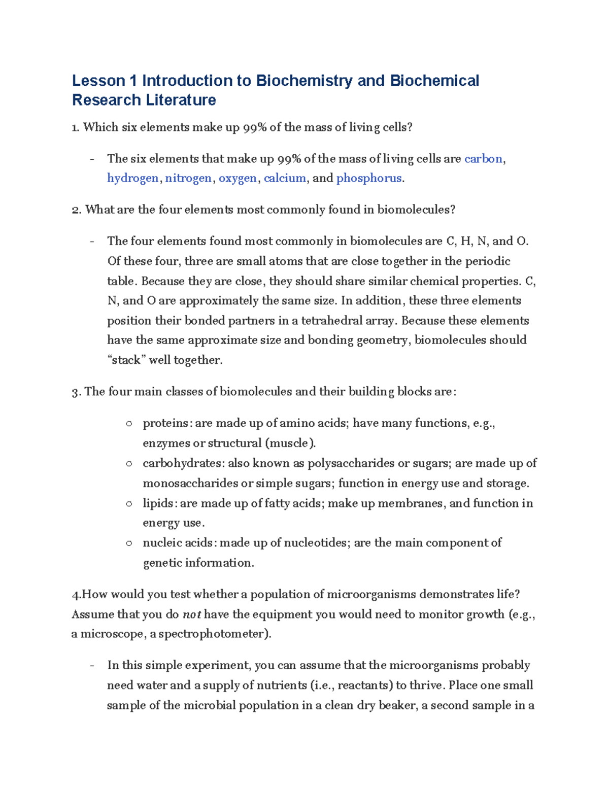 Biochem Midterm EXAM review - Lesson 1 Introduction to Biochemistry and ...