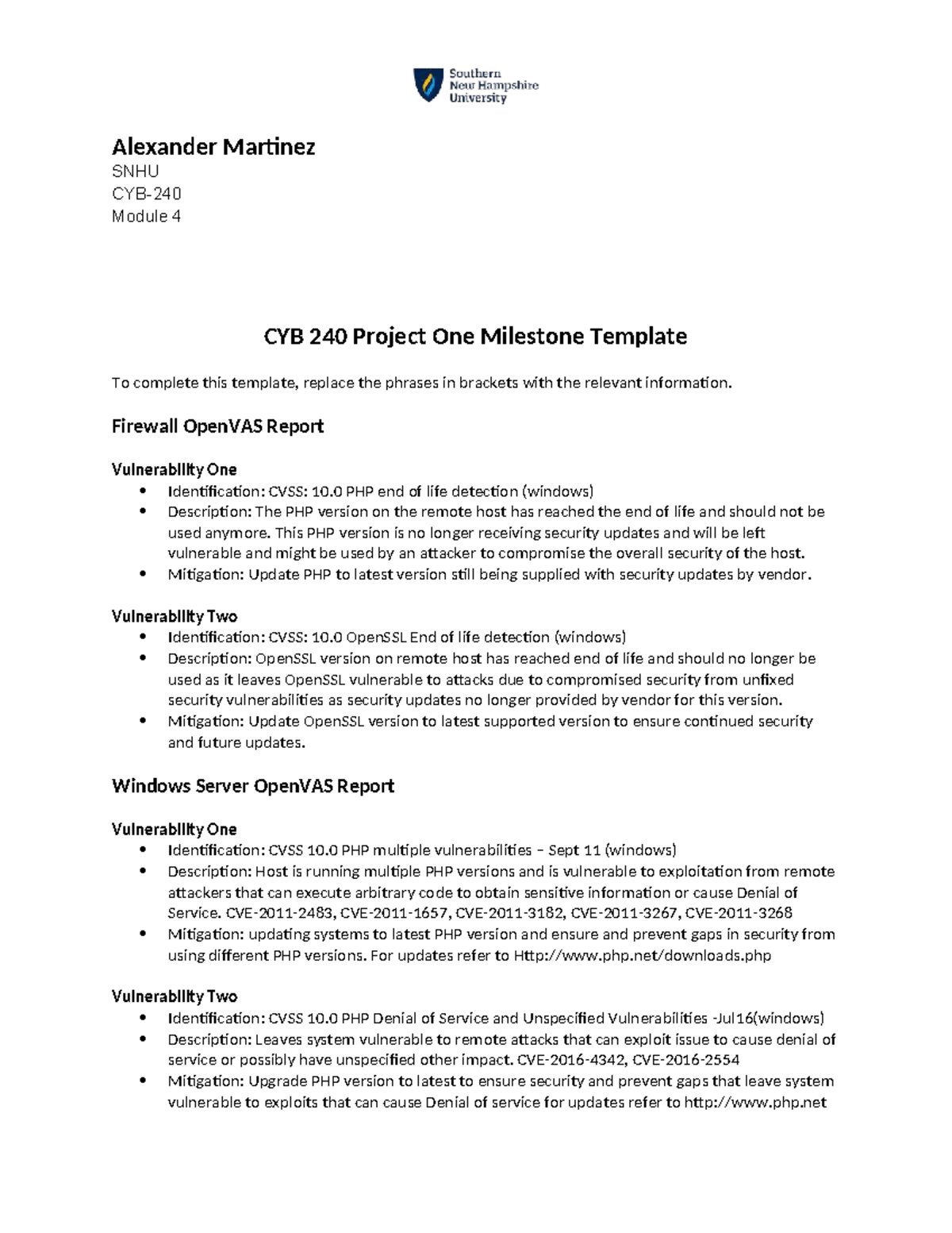 CYB 240 Module 4 Project One Milestone Template Report - Studocu