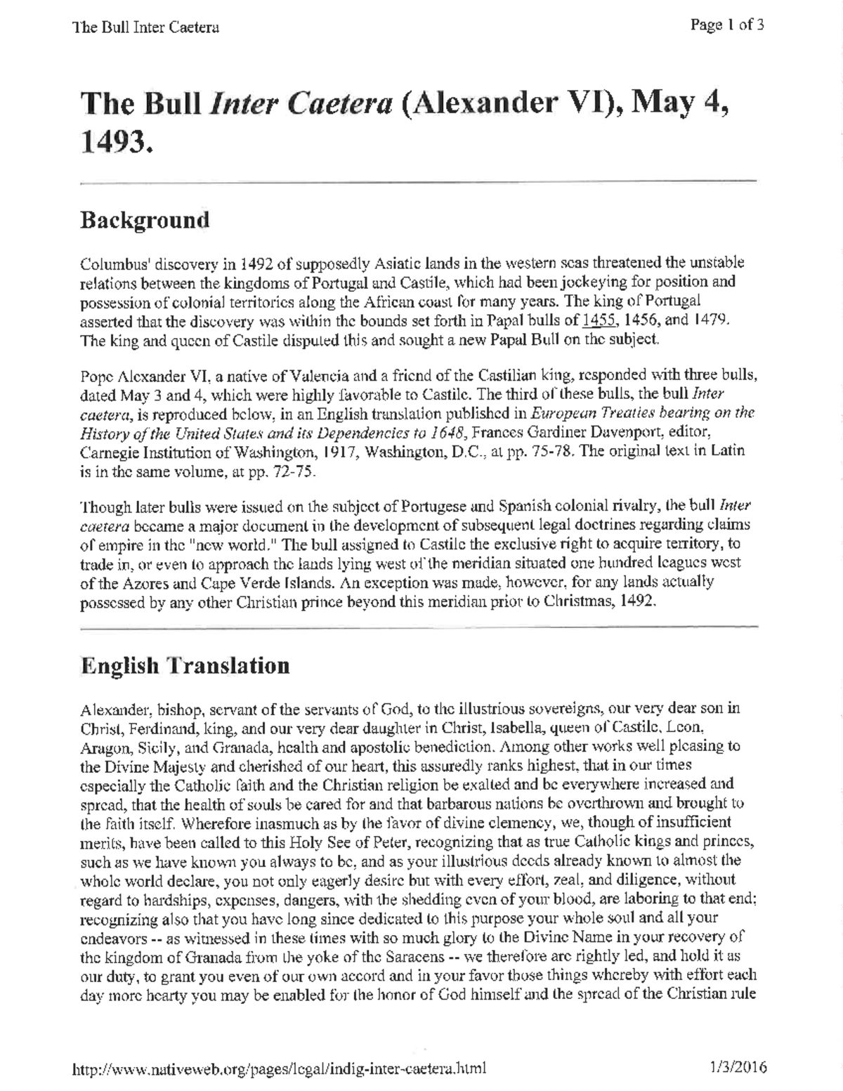 XX101 - Final Exam Review: The Bull Inter Caetera Analysis - Studocu